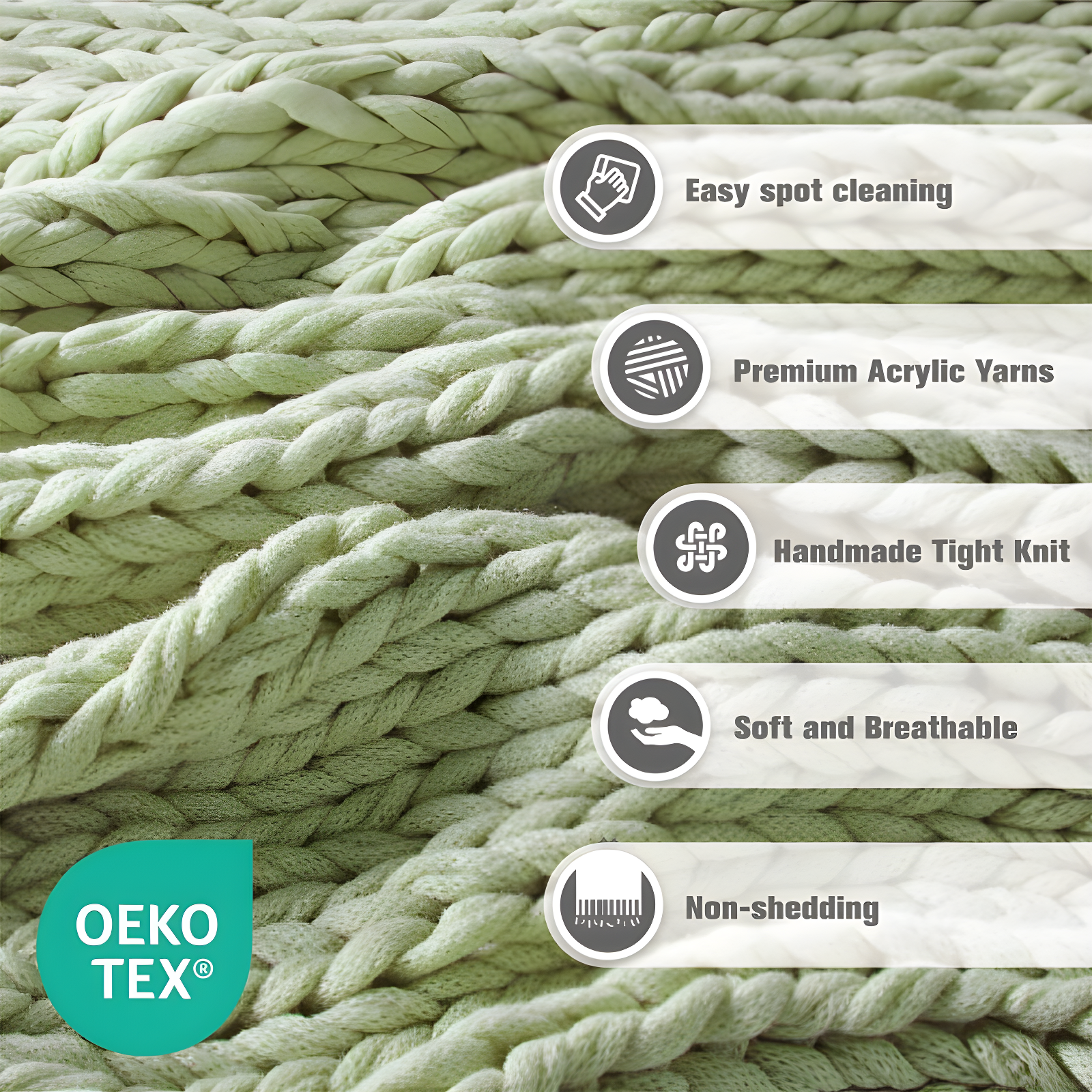 50"x60" Chunky Double Knit Handmade Throw Blanket Sage Green - Madison Park