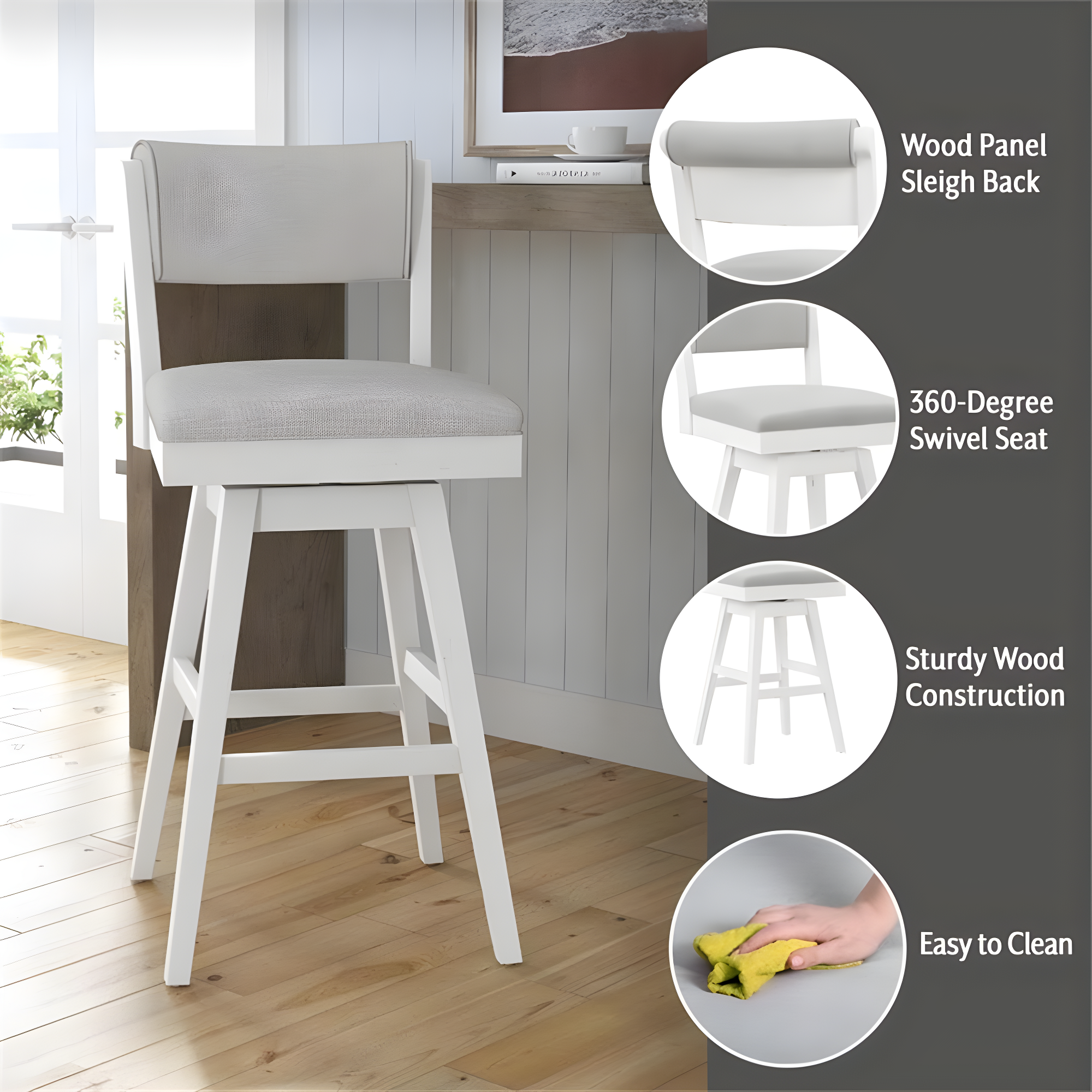 Clarion Wood and Upholstered Bar Height Swivel Stool Sea White - Hillsdale Furniture