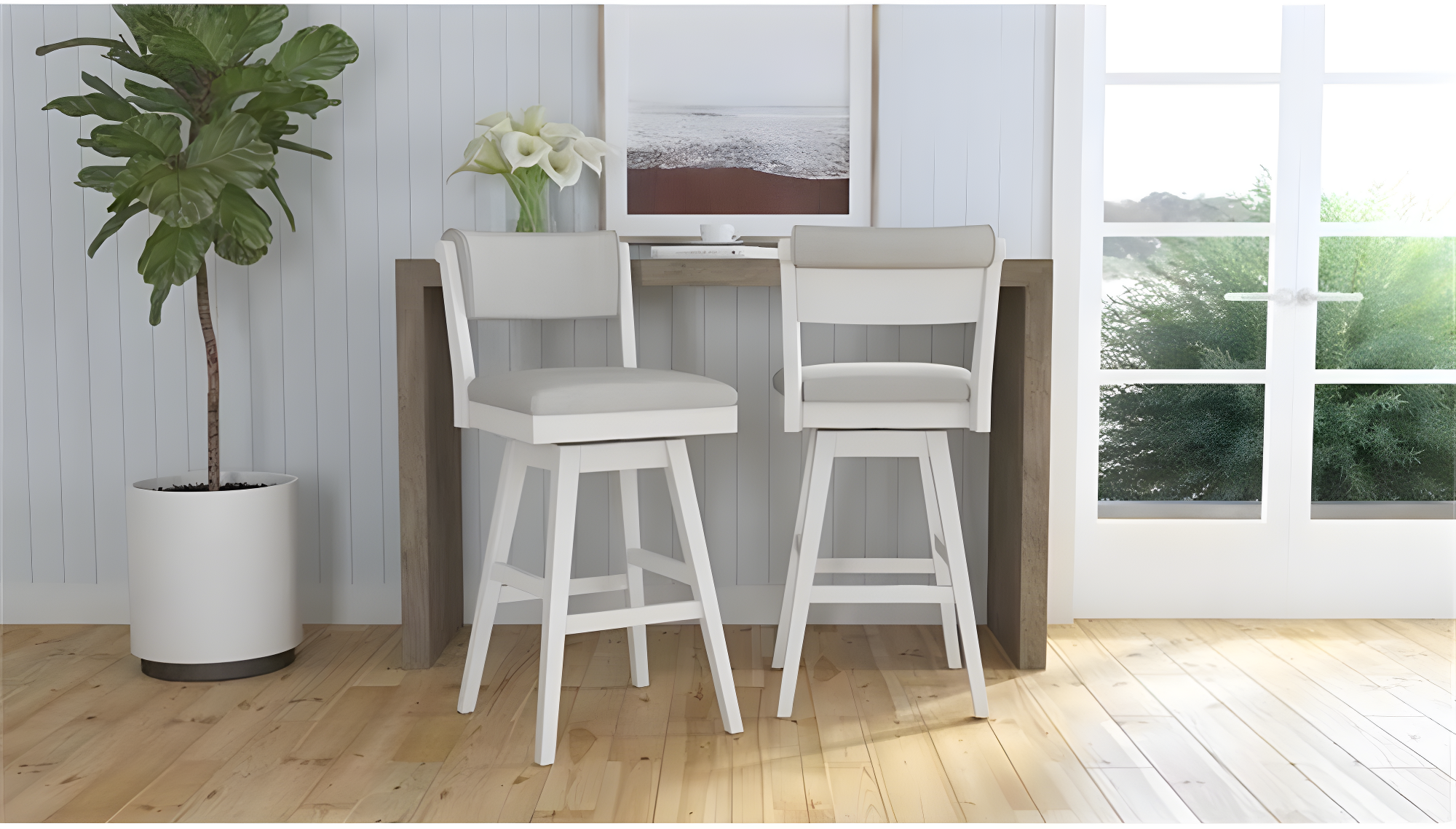 Clarion Wood and Upholstered Bar Height Swivel Stool Sea White - Hillsdale Furniture