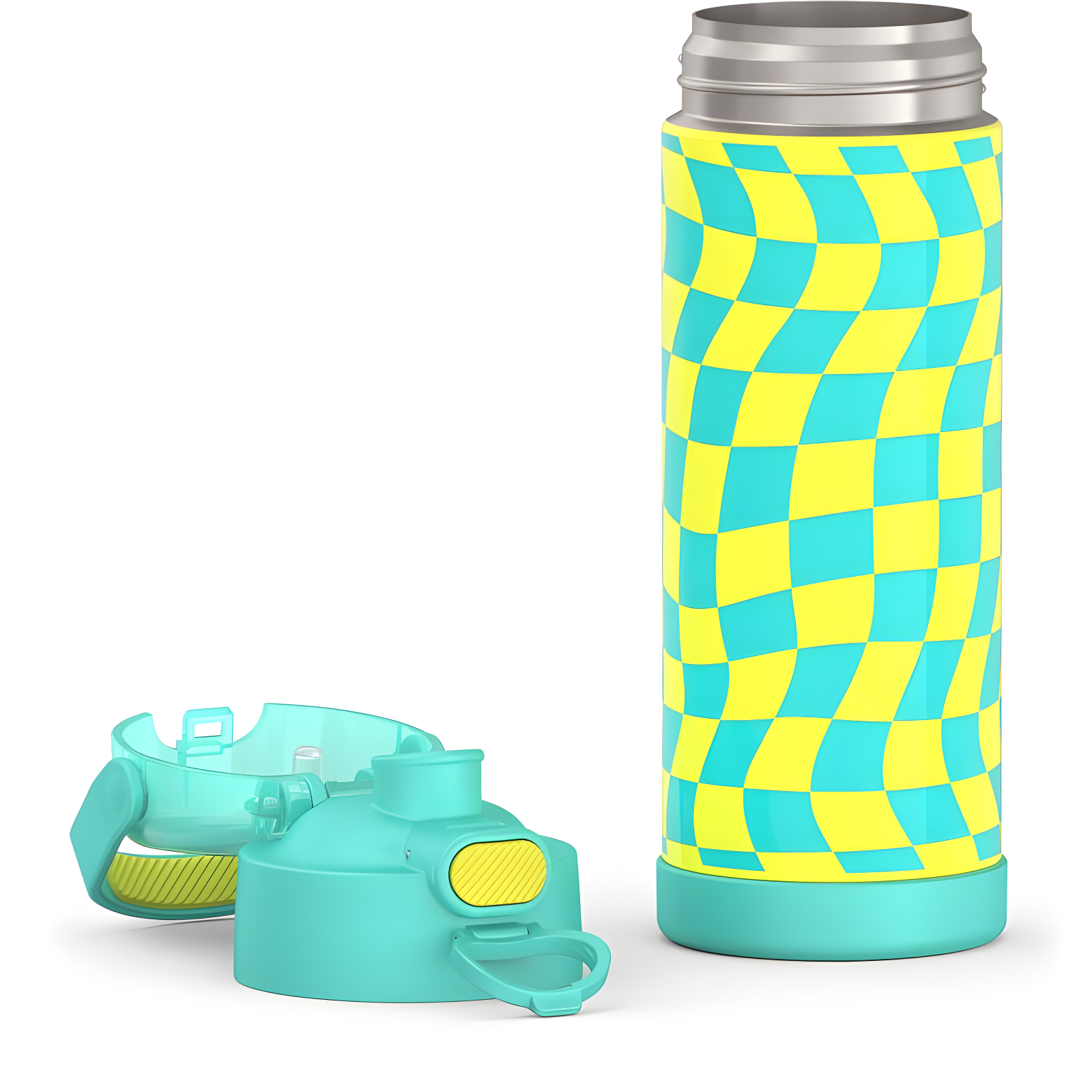 Thermos 16oz Stainless Steel FUNtainer Water Bottle with Bail Handle - Teal Checkers