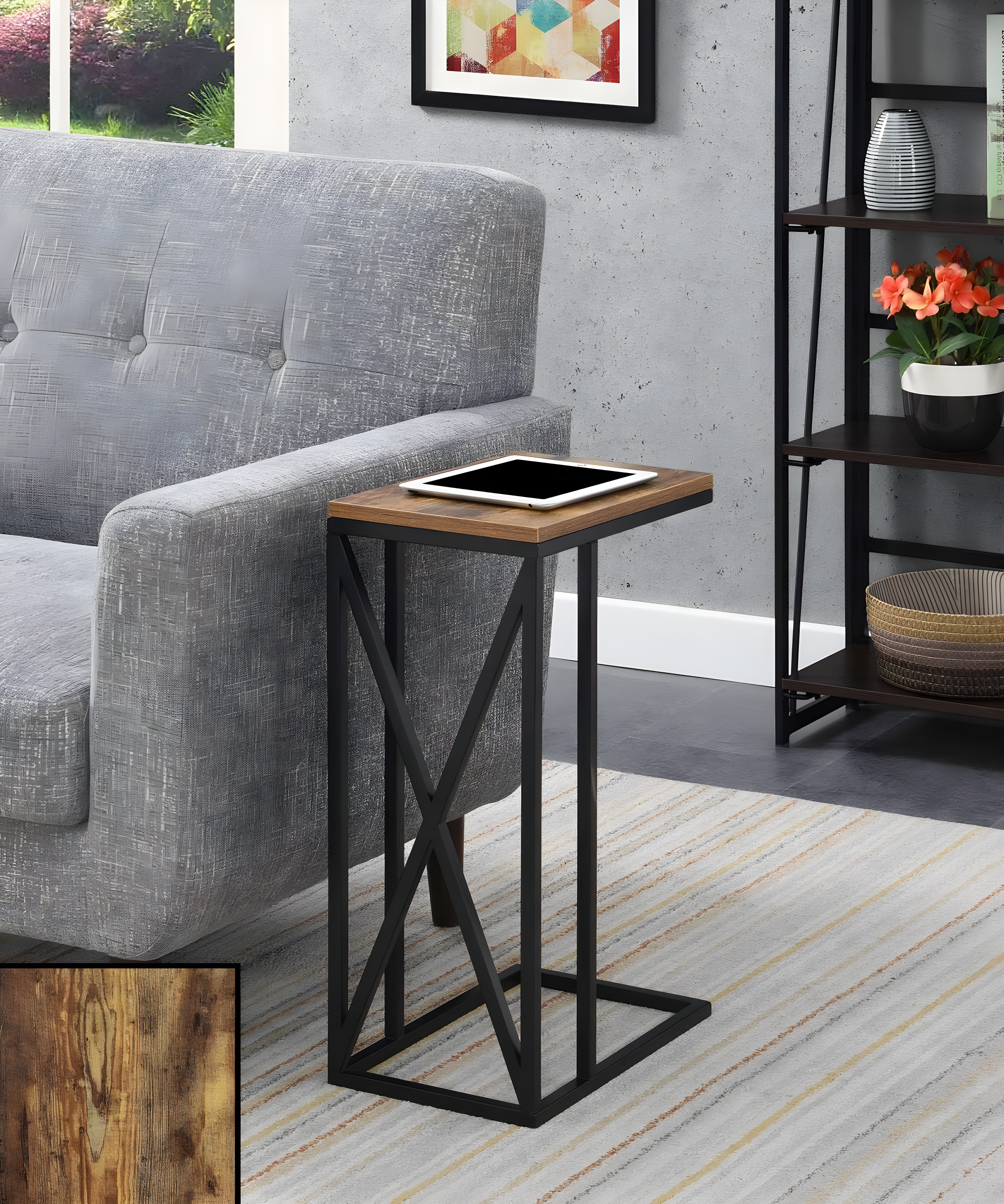 Convenience Concepts 161861BDWBL 15.75 x 10 x 24.25 in. Tucson C End Table, Brown Wood with Black
