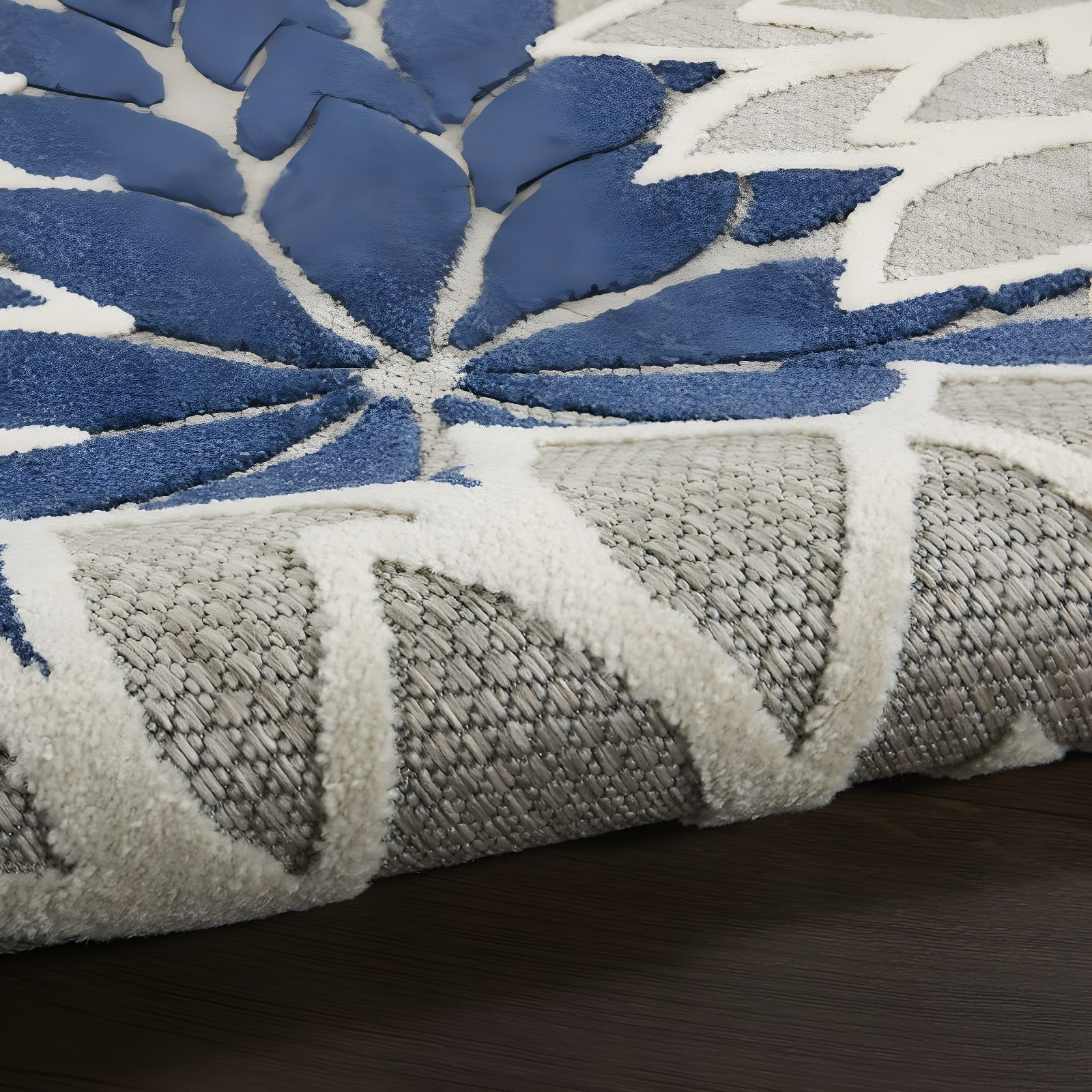 Nourison Aloha Floral Bloom Flatweave High-Low Indoor Outdoor Area Rug Ivory/Navy 7'10" x 10'6"
