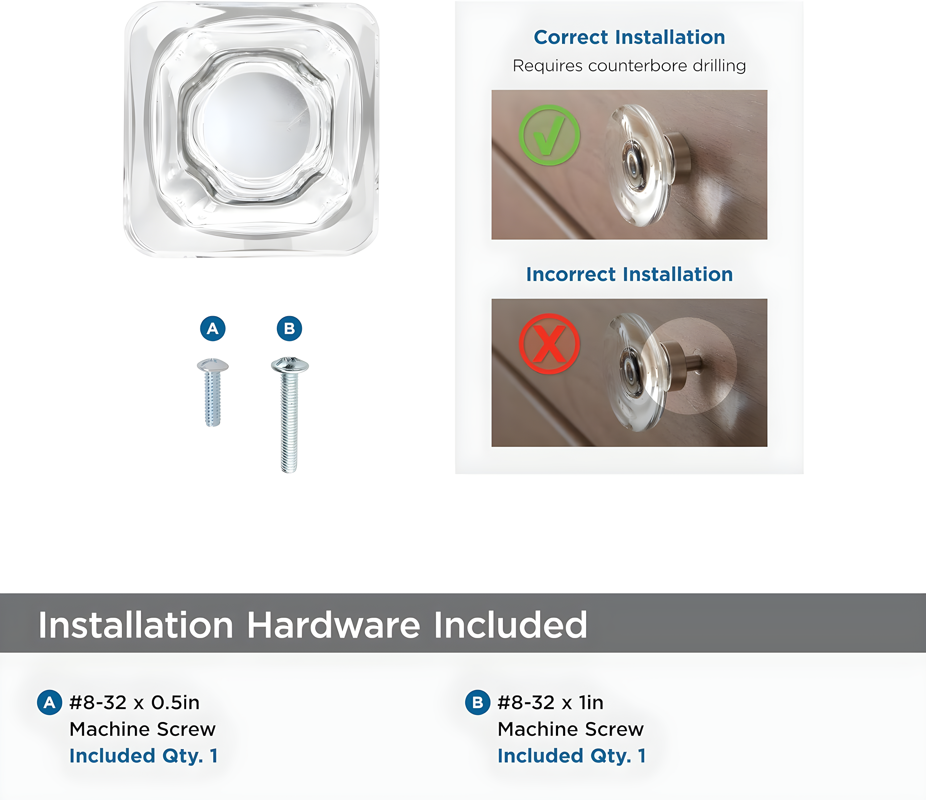 Glacio 1 3/8" Length Square Knob