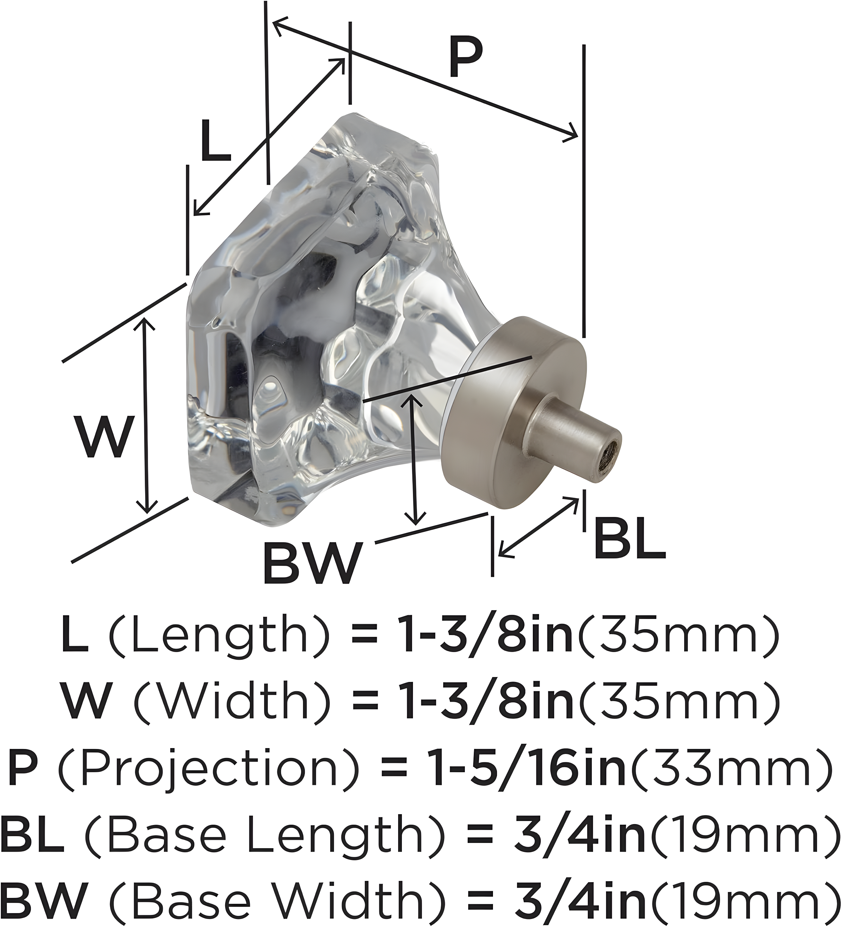 Glacio 1 3/8" Length Square Knob