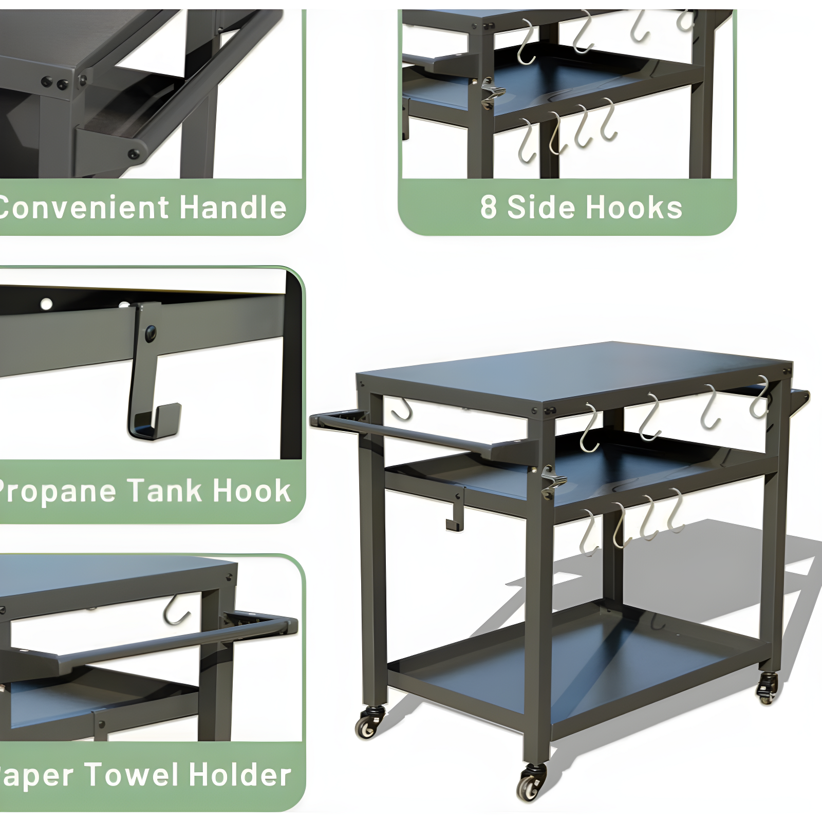 3-Shelf Outdoor Grill Table, Grill Cart Outdoor With Wheels, Pizza Oven Table And Food Prep Table, Blackstone Table Grill Stand  Blackstone Griddle  Outside BBQ