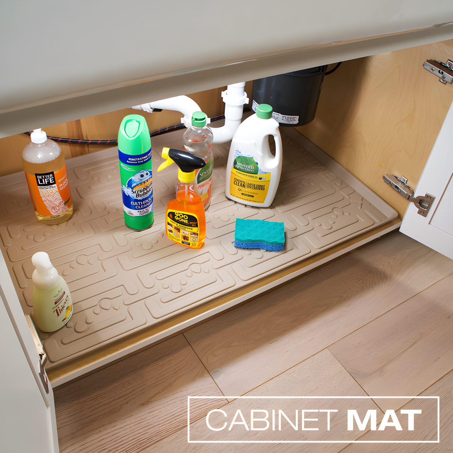 Under Sink Cabinet Mat for Kitchen or Bath Flexible Drip Tray Cabinet Liner Beige or Grey