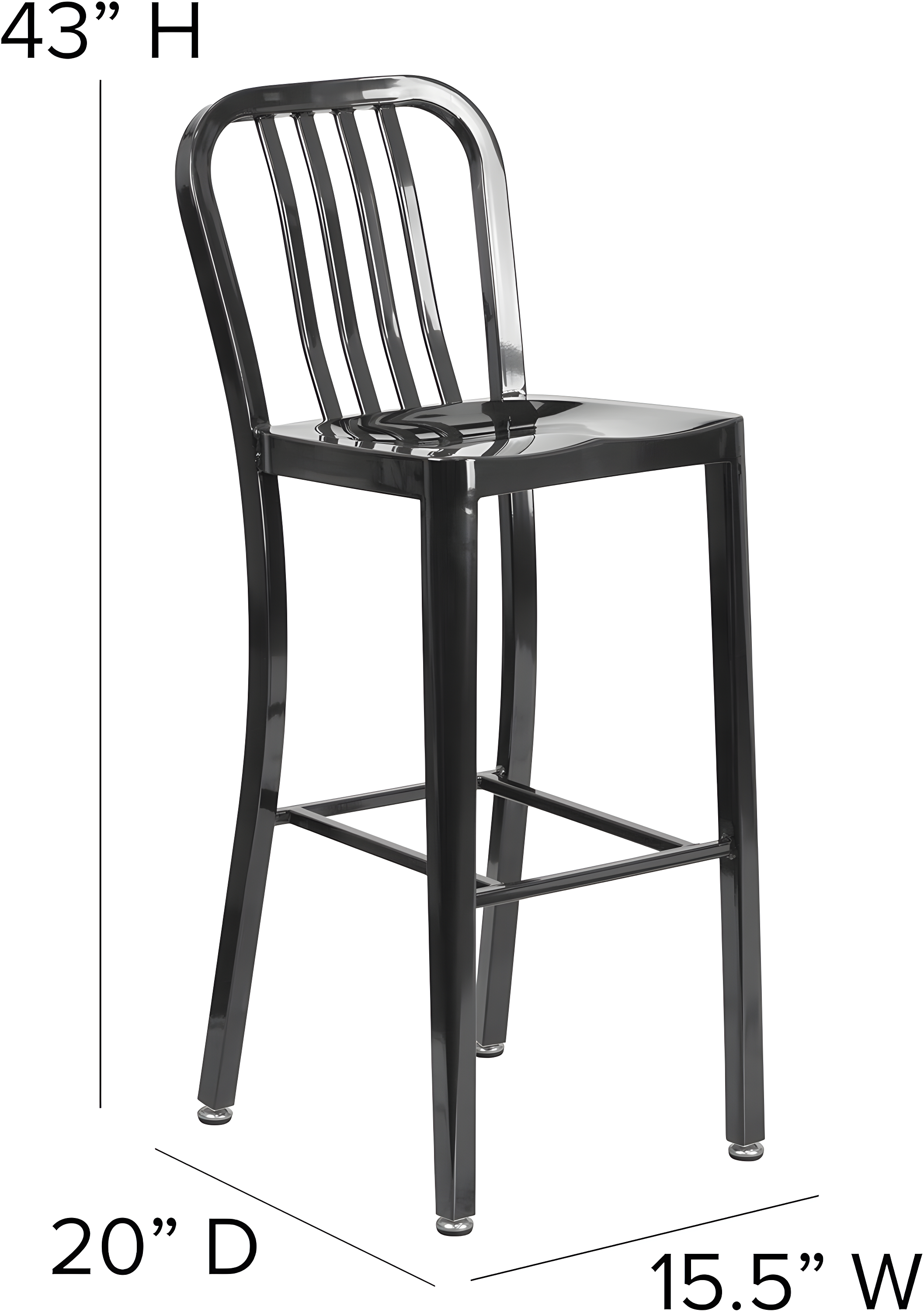 Flash Furniture Commercial Grade 30" High Black Metal Indoor-Outdoor Barstool with Vertical Slat Back