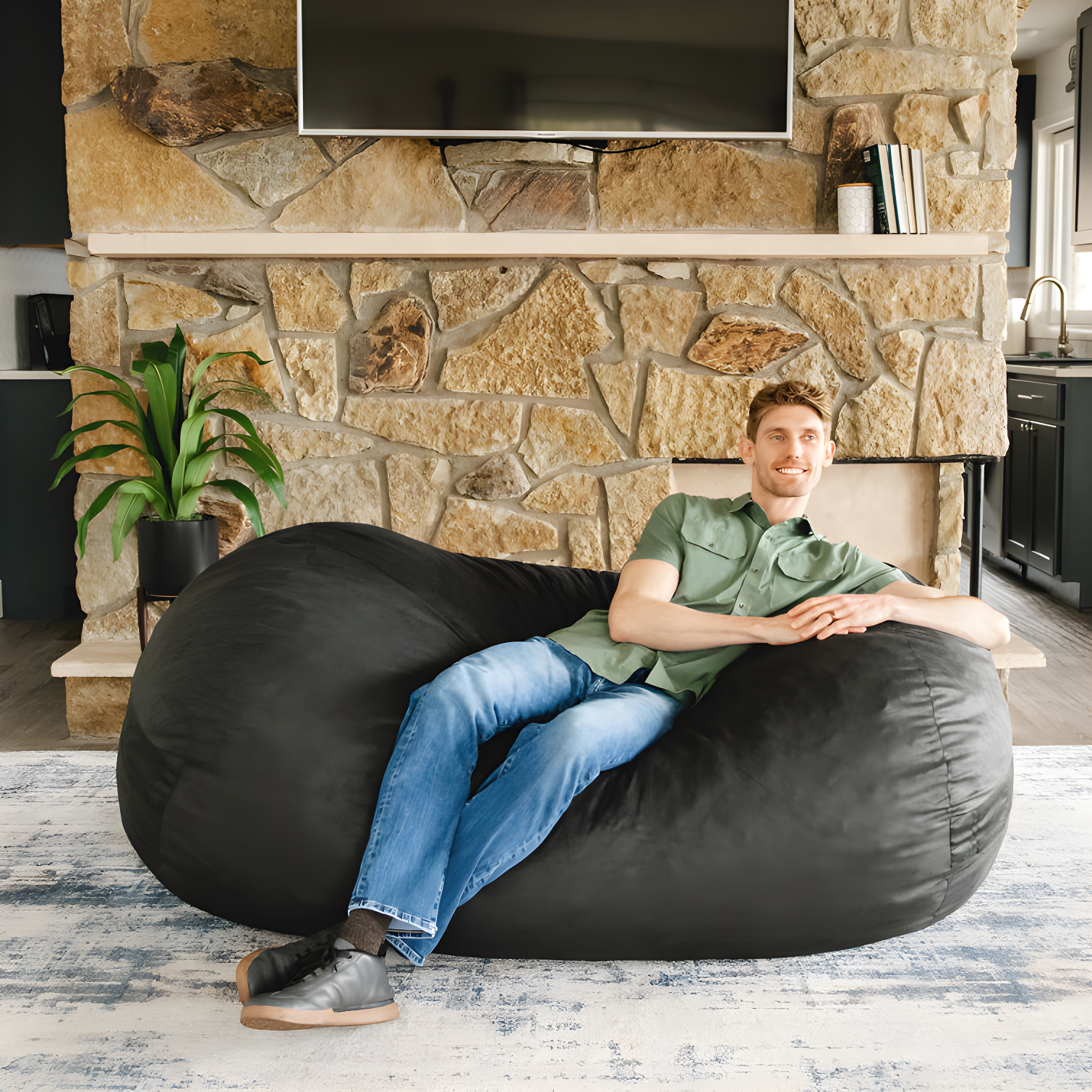 Big Joe Extra Large Memory Foam Bean Bag Sofa with Soft Removable Cover