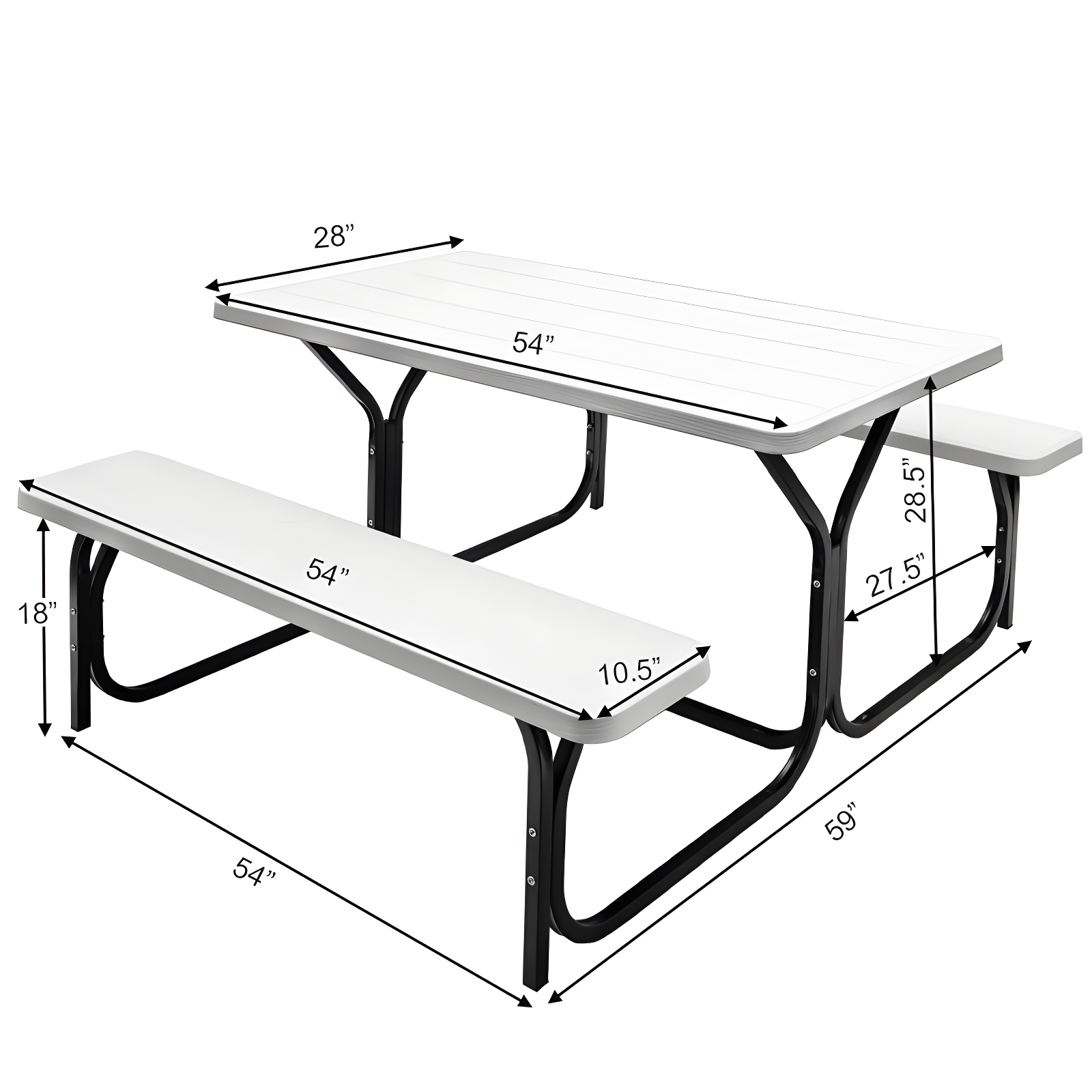Tangkula Outdoor Picnic Table Bench Set Patio Camping Table w/Steel Frame & Wood Texture Tabletop for Garden White