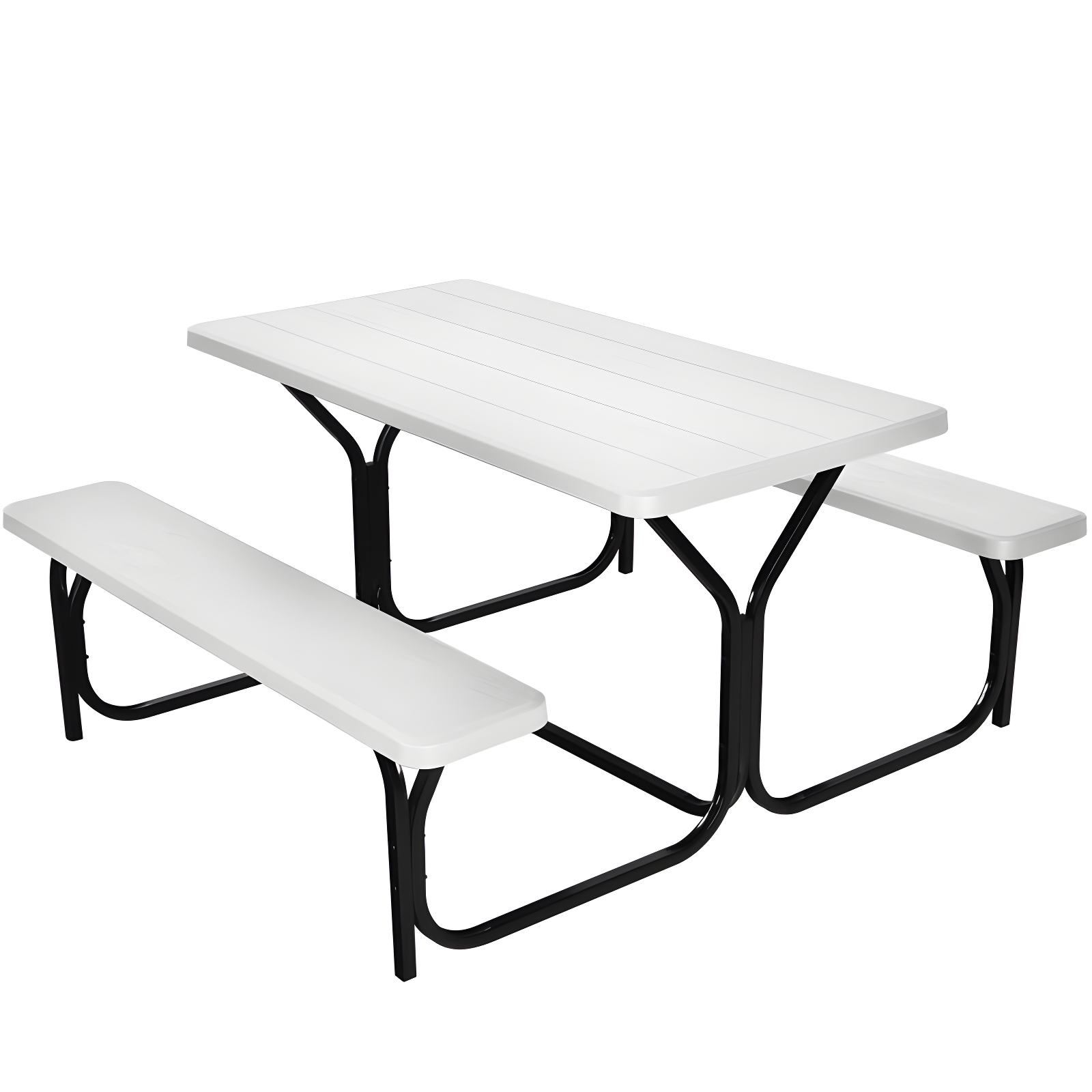 Tangkula Outdoor Picnic Table Bench Set Patio Camping Table w/Steel Frame & Wood Texture Tabletop for Garden White