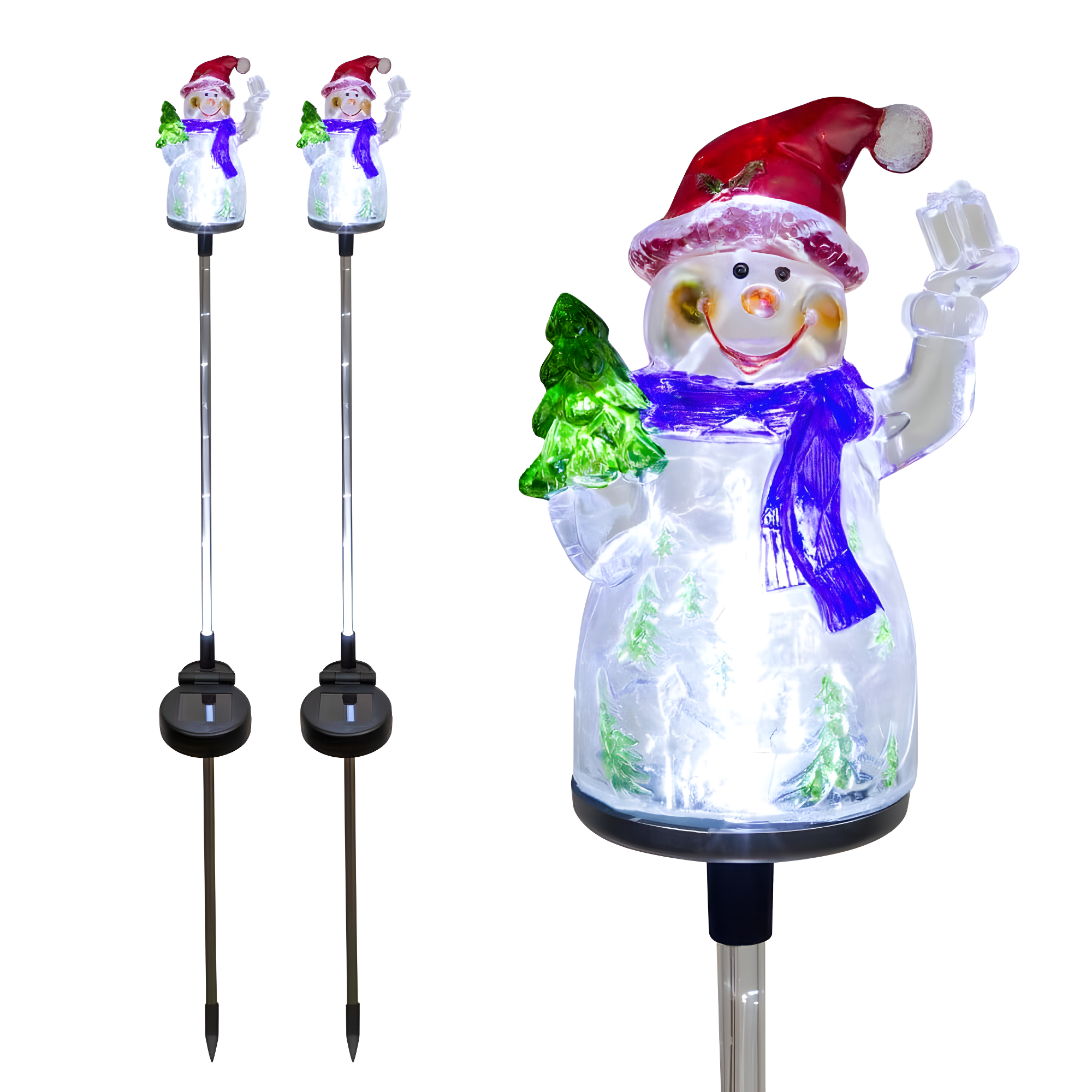 Alpine Corporation 34" Snowman Solar Powered Glass Garden Stakes (2 Pieces)
