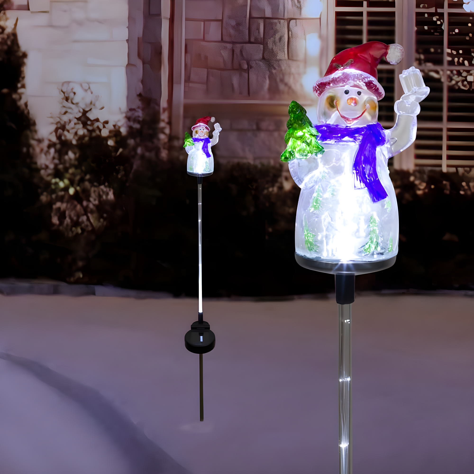 Alpine Corporation 34" Snowman Solar Powered Glass Garden Stakes (2 Pieces)