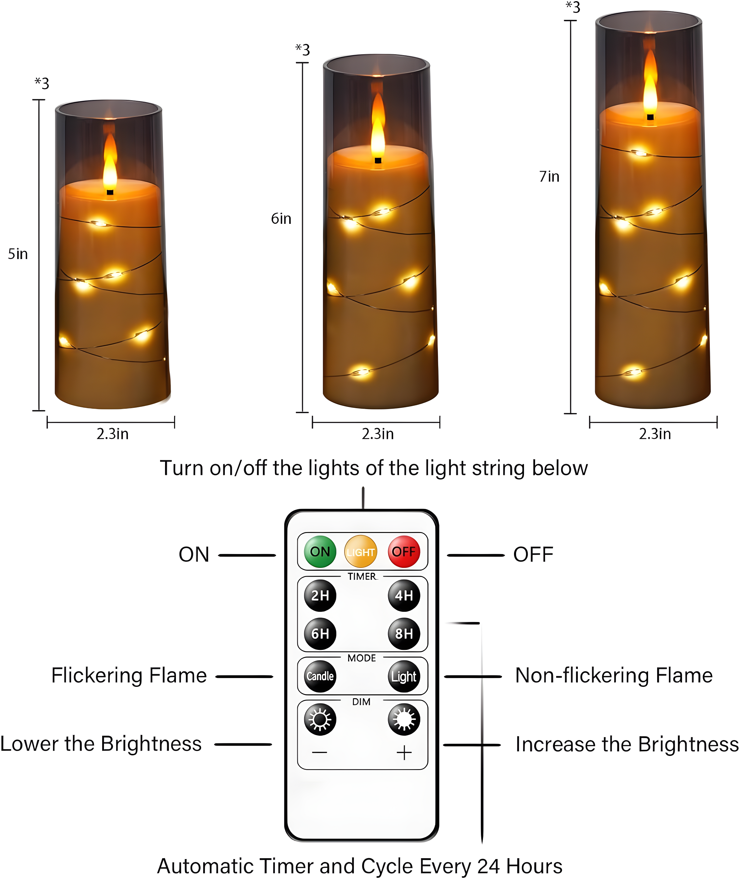Raycare Flameless LED Candles with Embedded Star String, 9 Pcs Battery Operated Acrylic Pillar Candles with Timer and Remote, Flickering for Romantic Ambiance and Home Decoration (Grey)