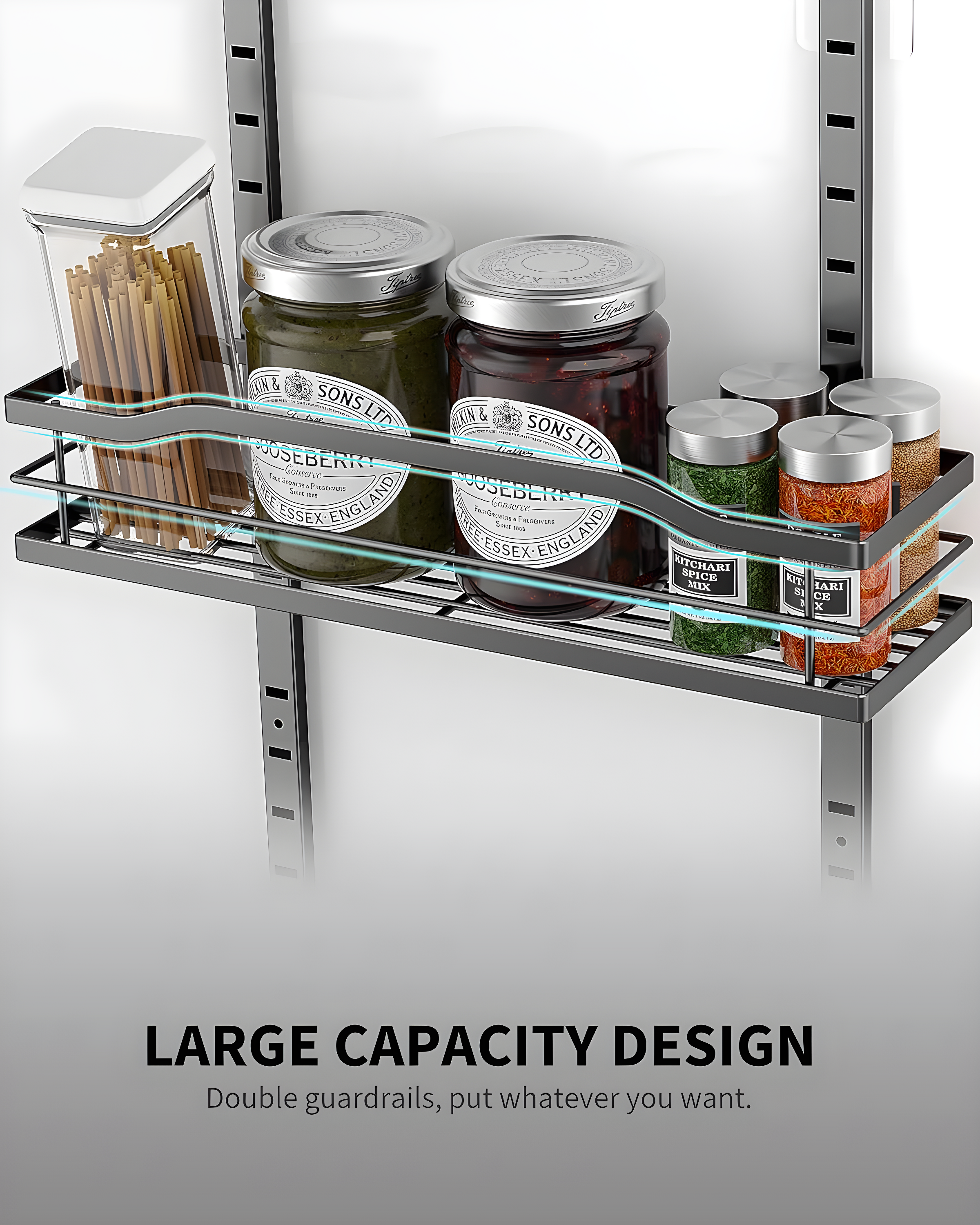 Rebrilliant 9-Tier Over The Door Pantry Organizer, Black Hanging Basket Wall Spice Rack Seasoning Shelves