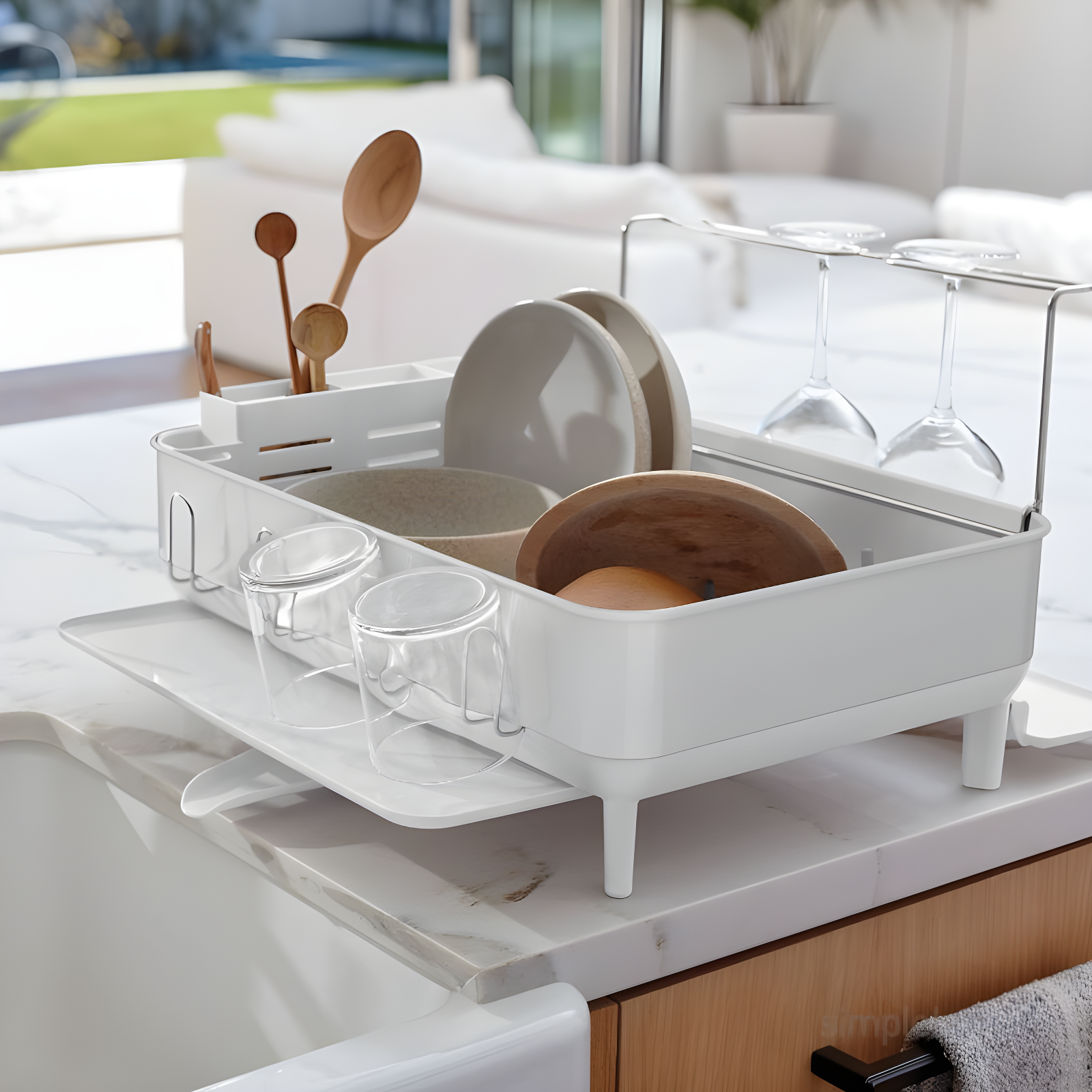 Simplehuman Kitchen Dish Drying Rack, White Steel