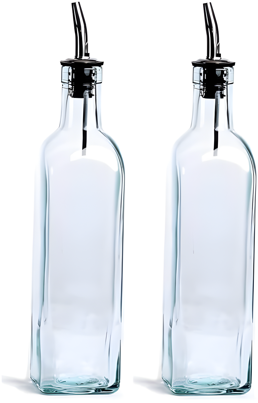 Soro Essentials- Set of 2- Glass 16 oz. Square Cruet with Stainless Steel Pourer - Vinegar and Olive Oil Bottle Dispenser Oil Bottles for Kitchen with Pourers Square Glass Oil Container