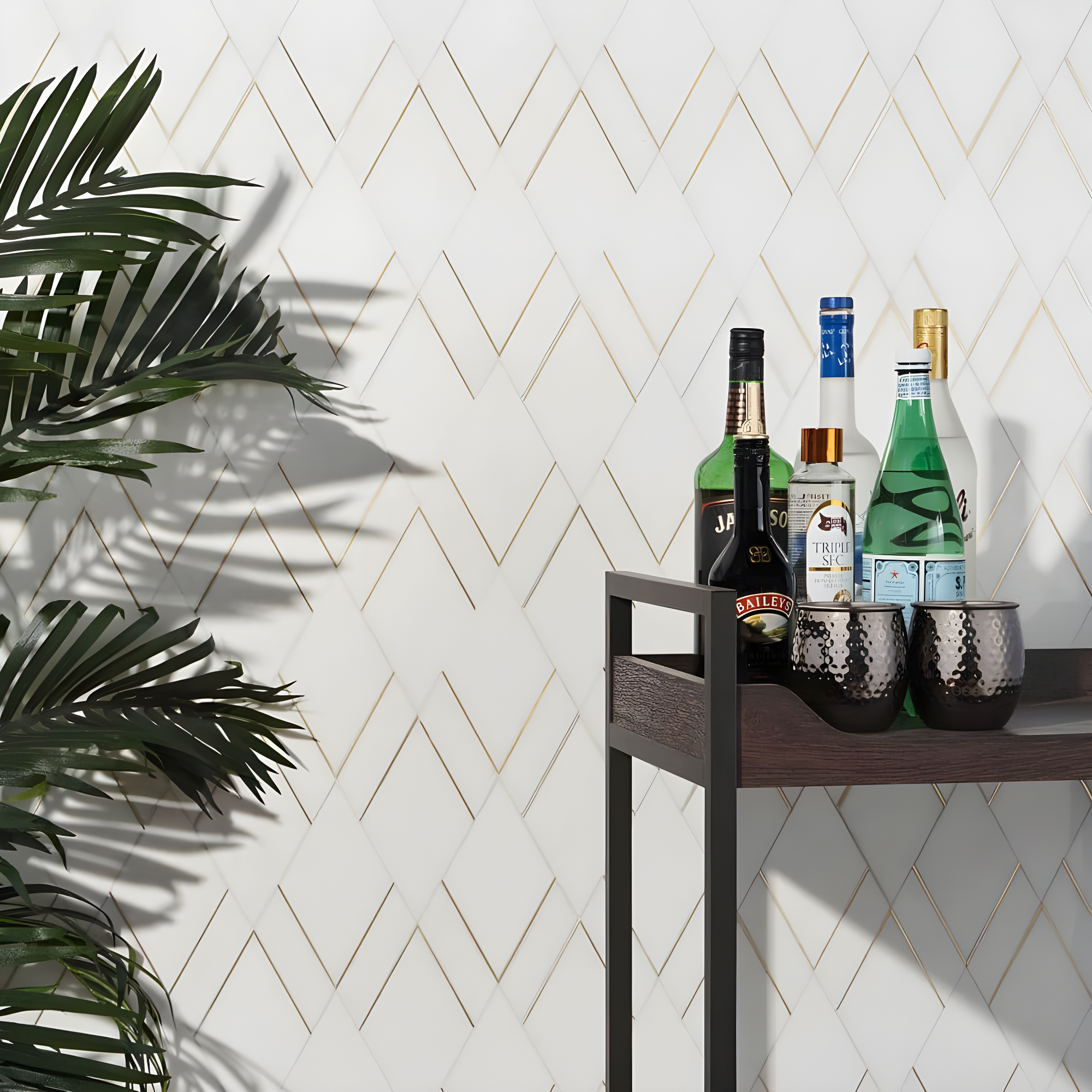 Mehko 11.81 in. x 14.96 in. Polished Marble and Brass Wall Tile