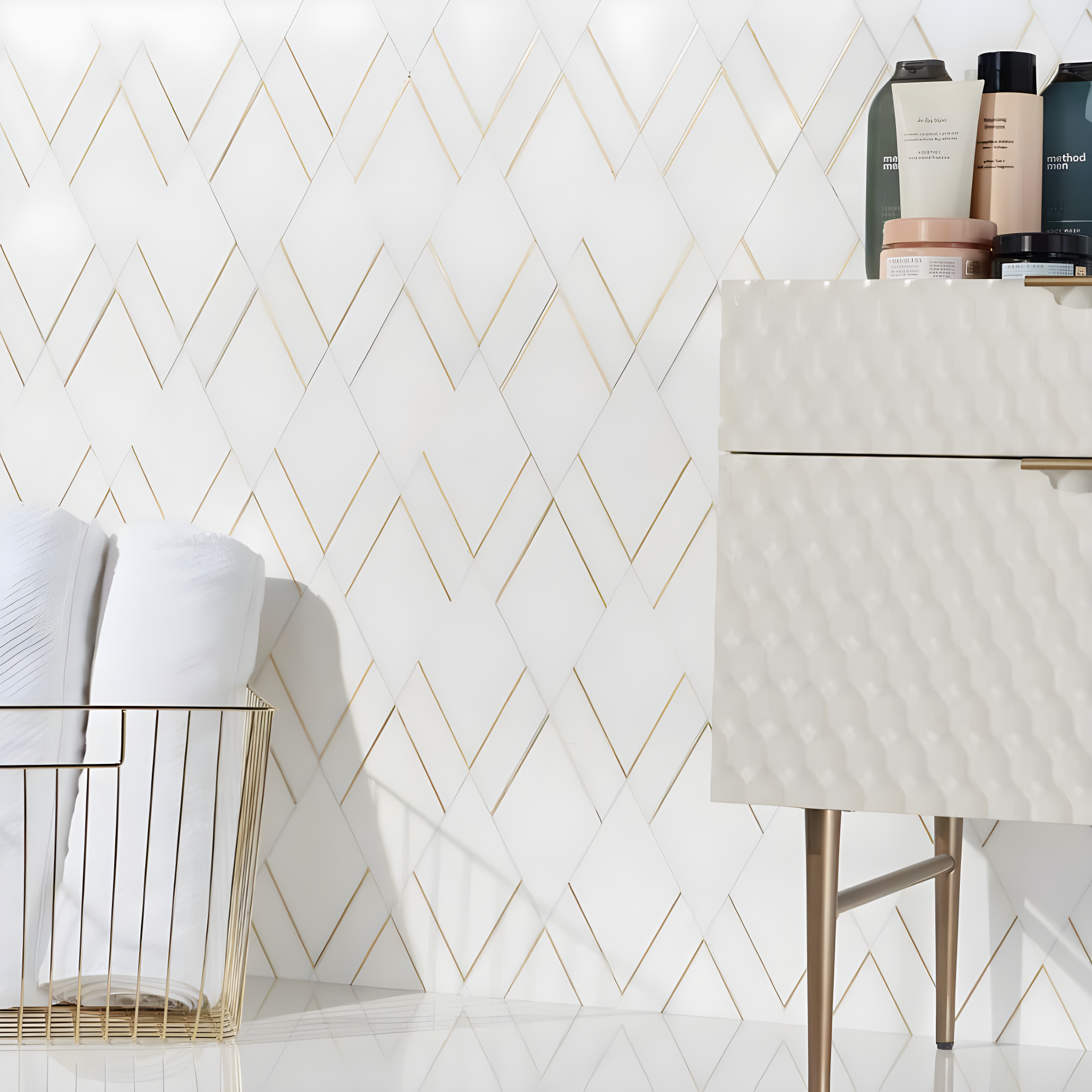 Mehko 11.81 in. x 14.96 in. Polished Marble and Brass Wall Tile