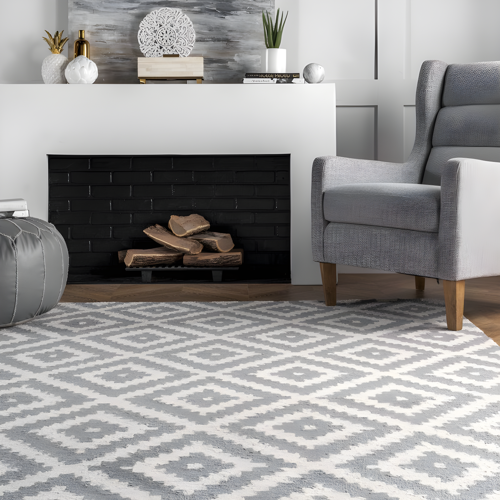 Nuloom Kellee Geometric Oval 4x6 Wool Indoor Area Rug for Living Room Bedroom Dining Room Kitchen, Grey/White
