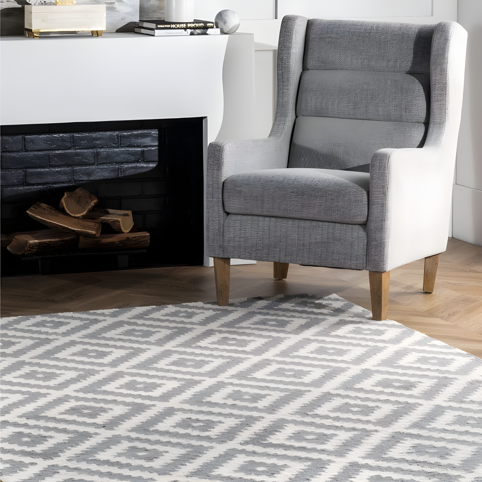 Nuloom Kellee Geometric Oval 4x6 Wool Indoor Area Rug for Living Room Bedroom Dining Room Kitchen, Grey/White