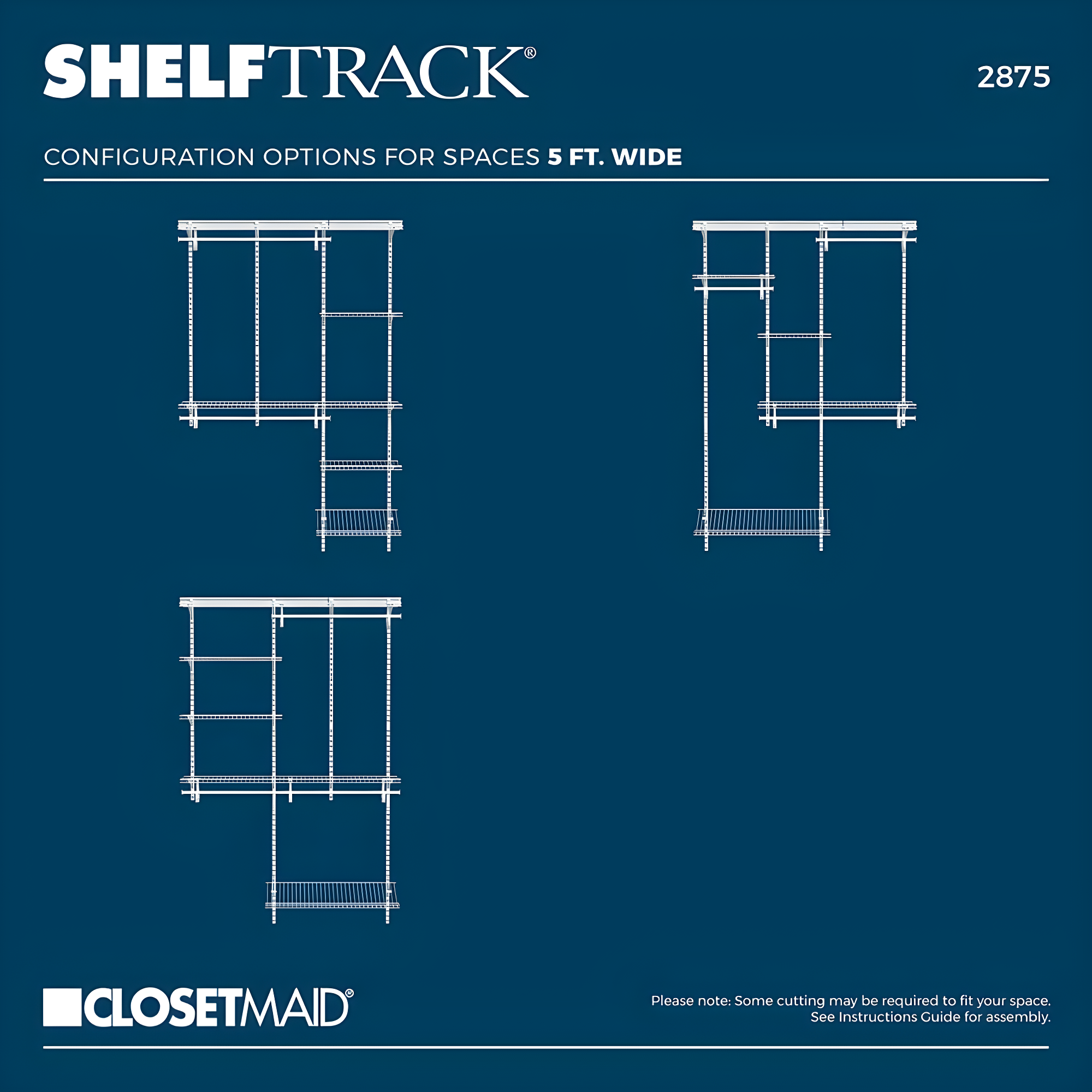 ShelfTrack 60" W - 96" W Closet System Starter Kit