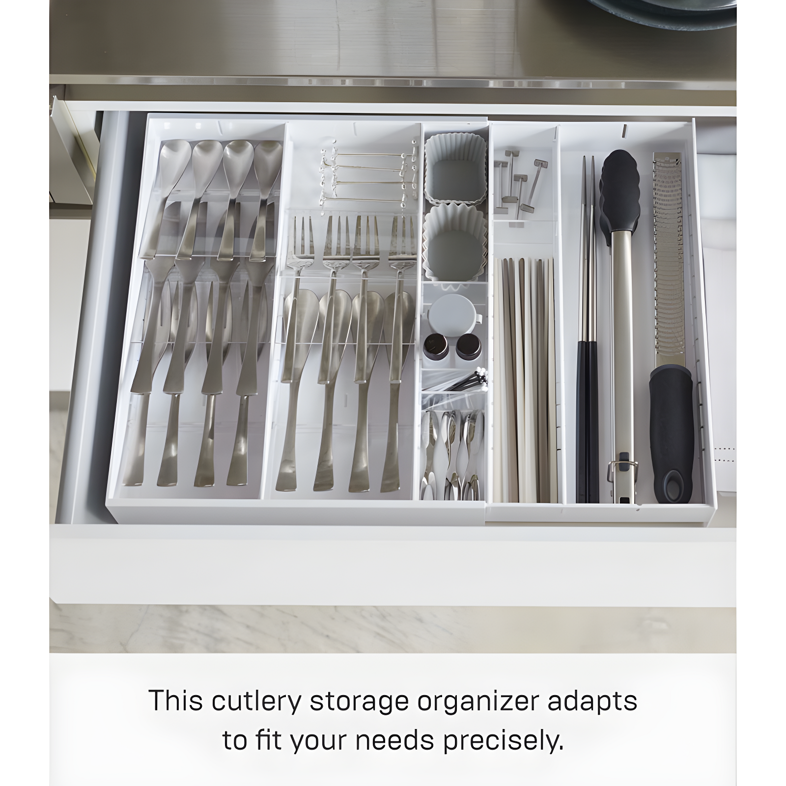 Yamazaki Home Expandable Cutlery Kitchen Utensils Storage Multi-Compartment Silverware Organizer