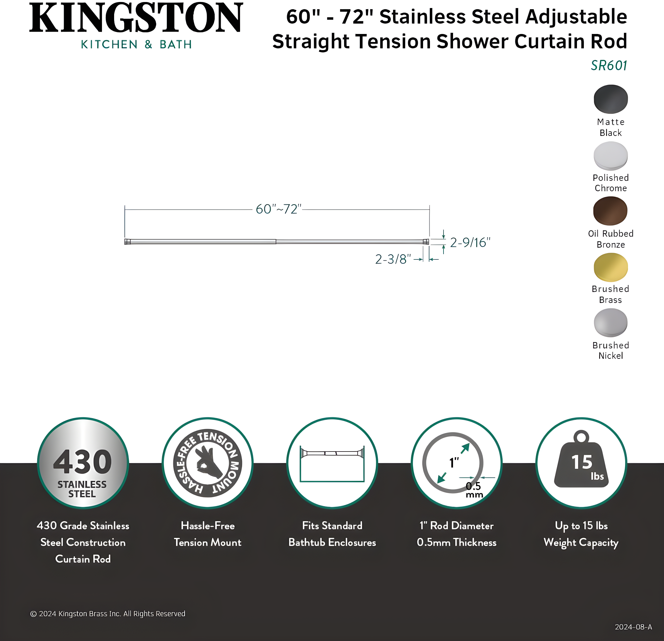 Kingston Brass Kingston Brass Edenscape 60-Inch to 72-Inch Adjustable Shower Curtain Rod