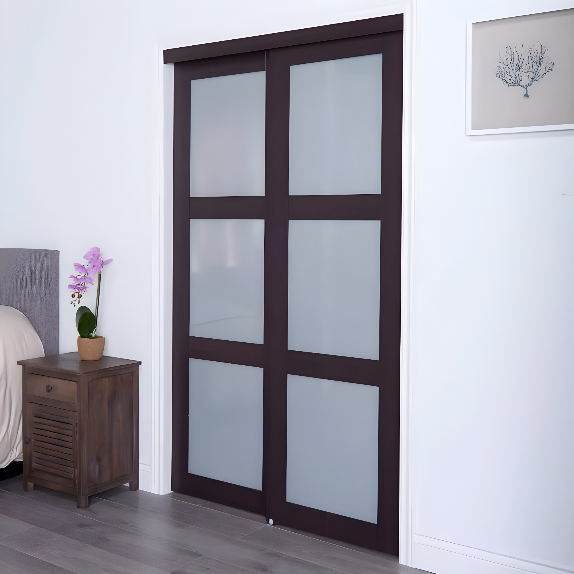 Renin 80'' Solid + Manufactured Wood Glass Low-Gloss Sliding Closet Doors