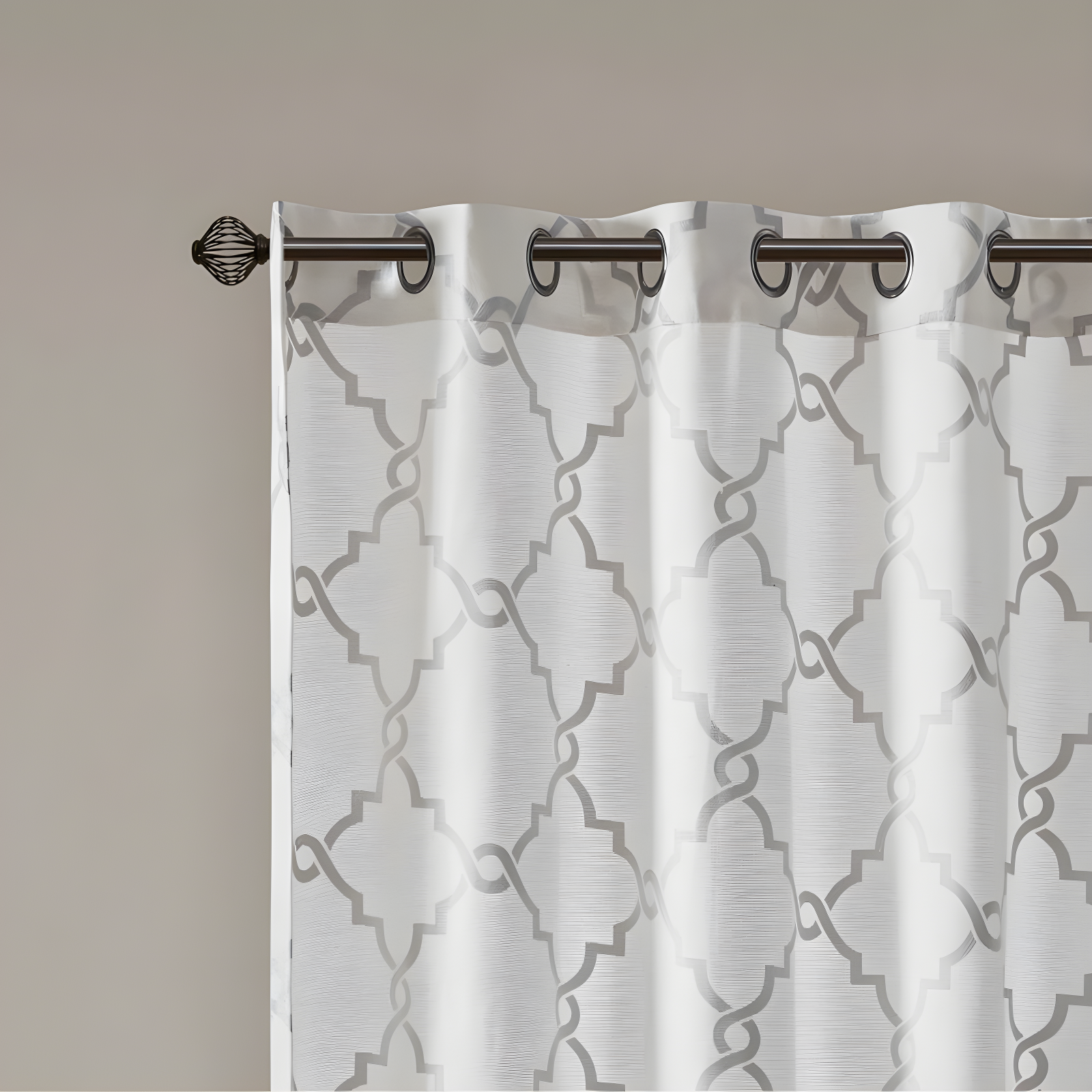 Fretwork Print Grommet Top Window Curtain Panel