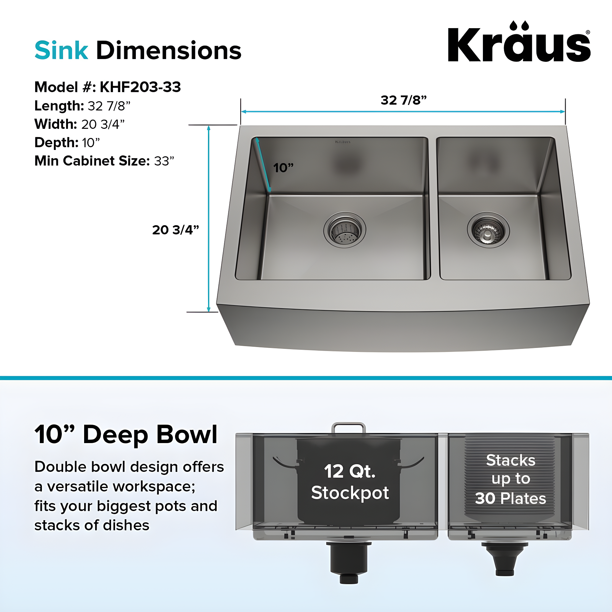 KRAUS Standart Pro Apron Front Farmhouse 16 Gauge Single Bowl Stainless Steel Kitchen Sink