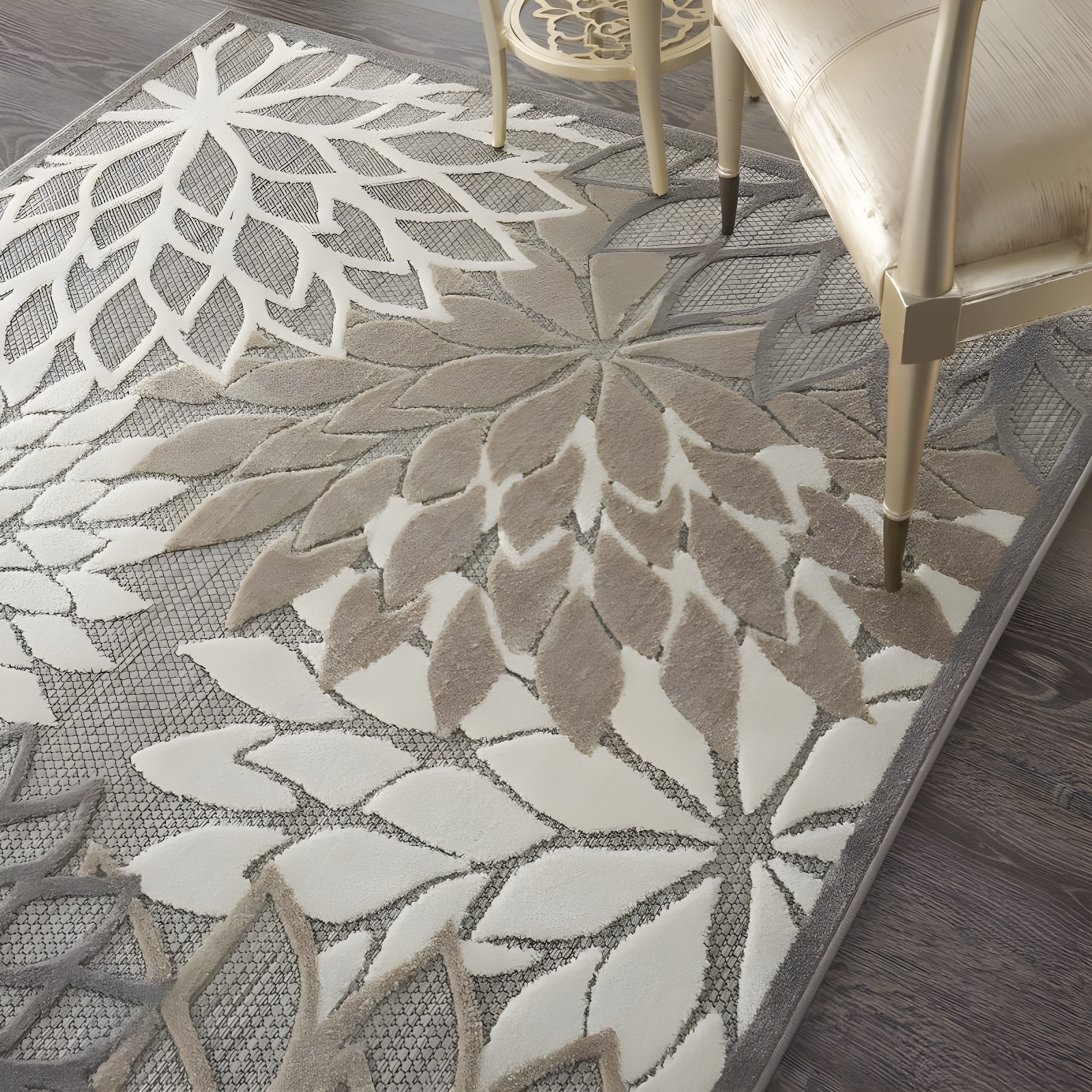 Nourison Aloha Floral Bloom Flatweave High-Low Indoor Outdoor Area Rug Natural 5'3" x 7'5"
