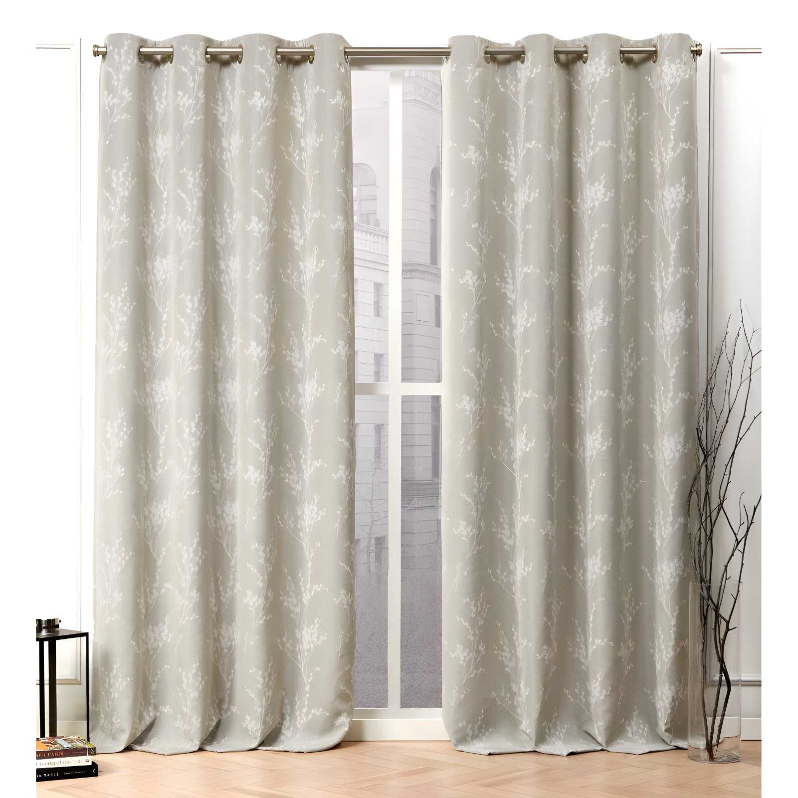 Nicole Miller Nicole Miller Turion Floral Room Darkening Blackout Grommet Top Curtain Panel Pair (Set of 2)