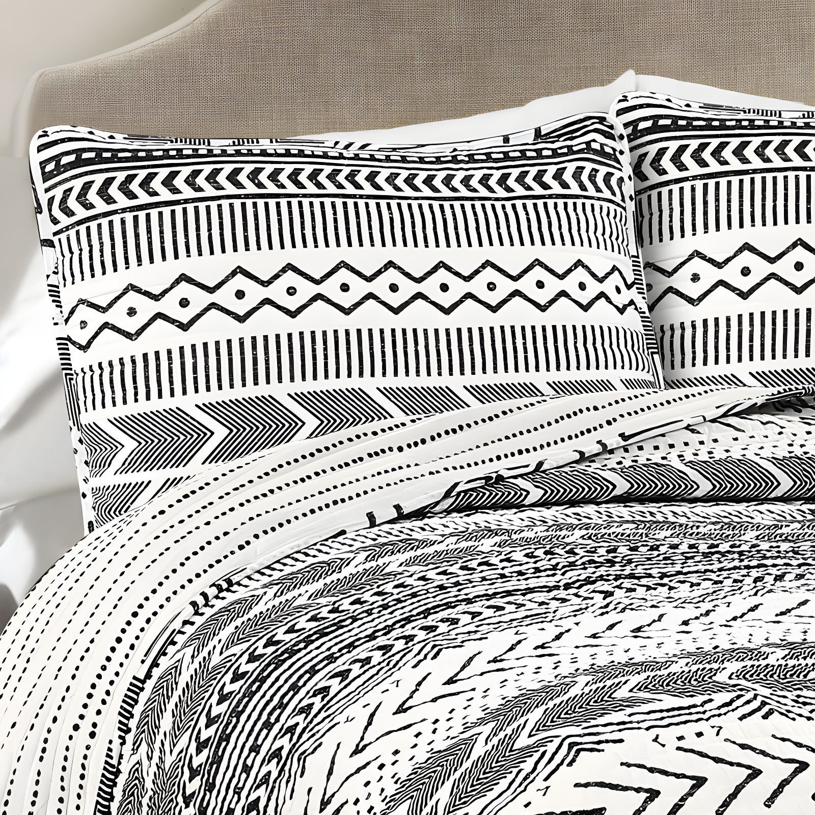 Lush Decor Hygge Geo Reversible Contemporary 3-Piece Quilt Set