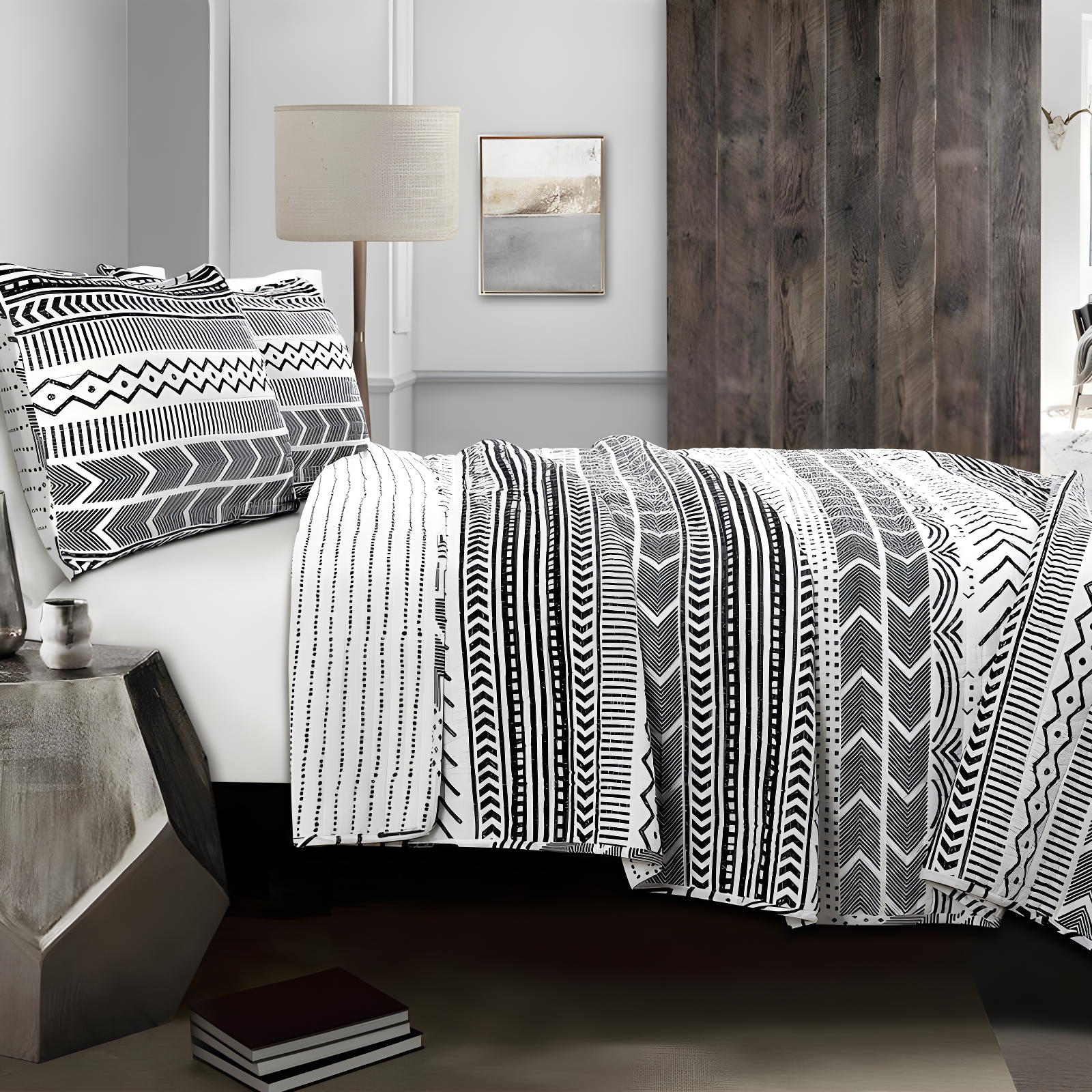 Lush Decor Hygge Geo Reversible Contemporary 3-Piece Quilt Set