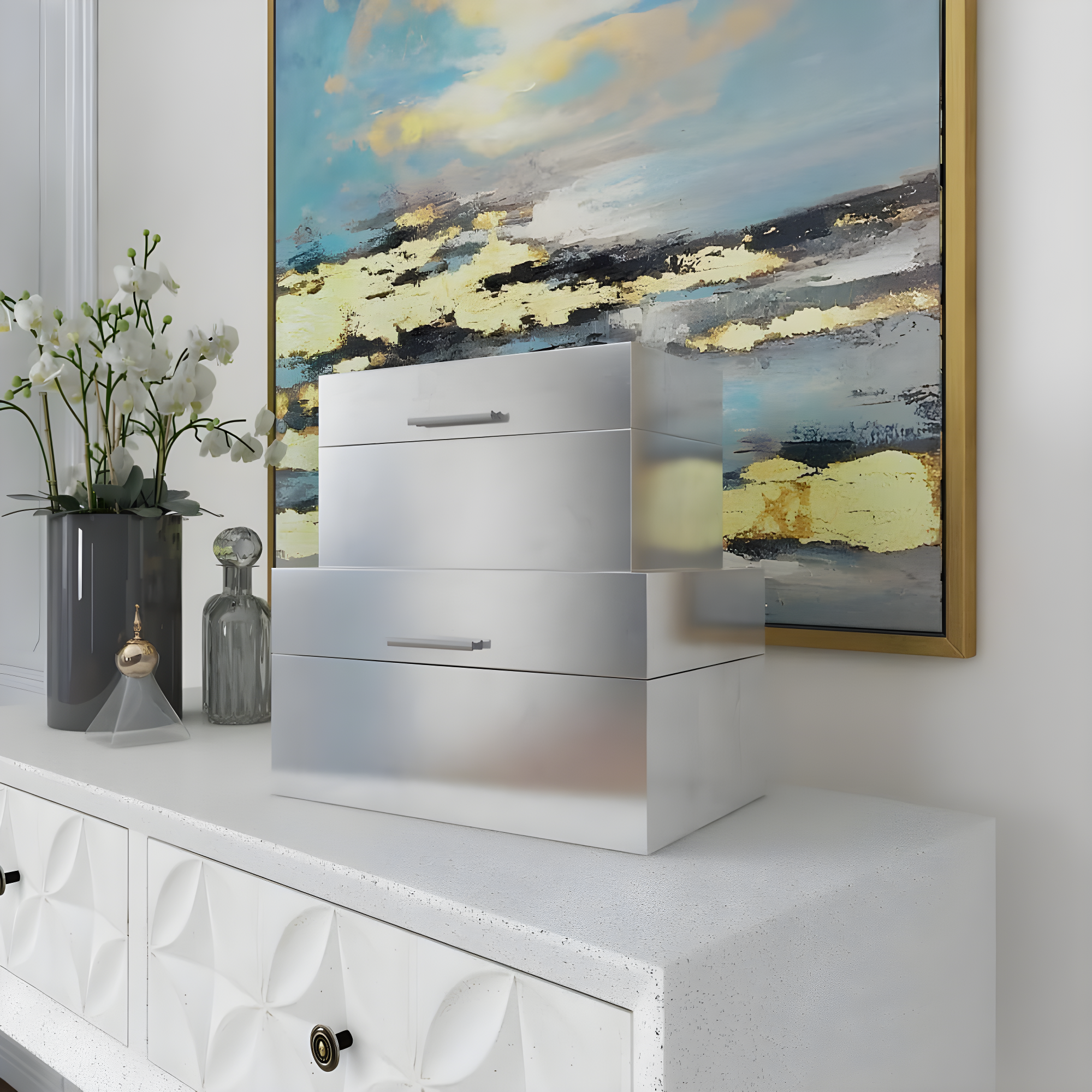 CosmoLiving by Cosmopolitan Wooden Decorative Box with Textured Foiled Exterior Set