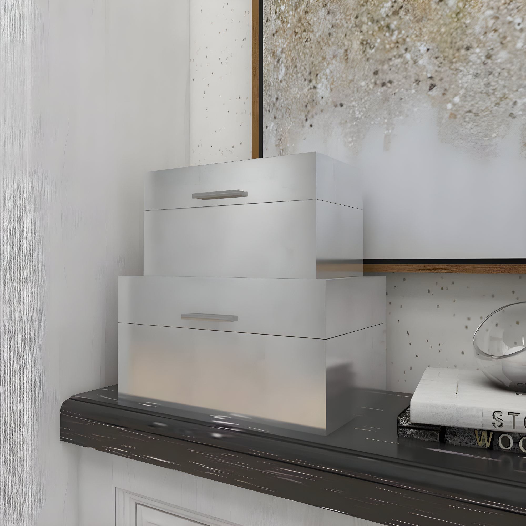 CosmoLiving by Cosmopolitan Wooden Decorative Box with Textured Foiled Exterior Set