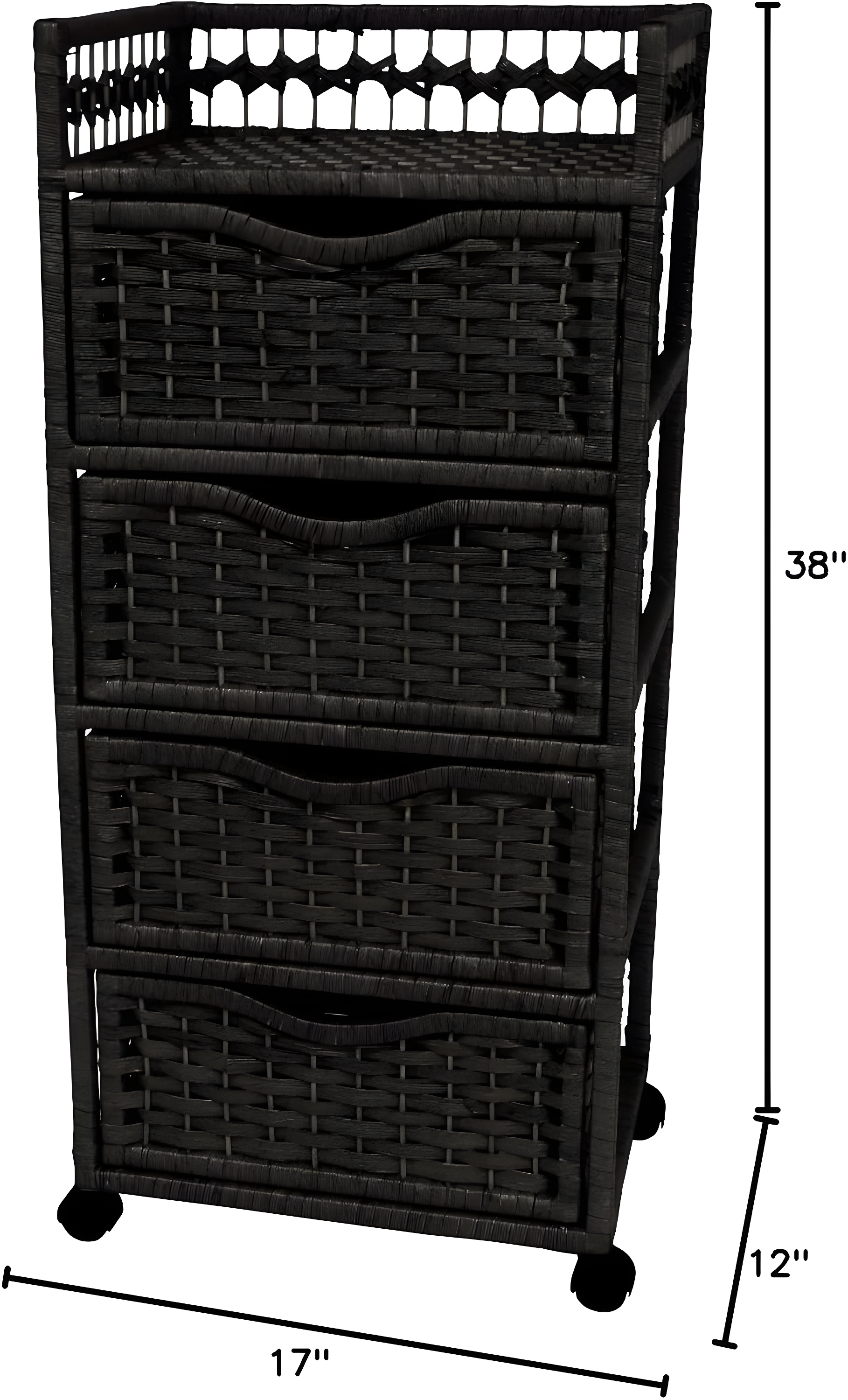 Natural Fiber Wheeled 4-drawer Chest of Drawers - 17.25"W x 12.50"D x 38.25"H Black Stained