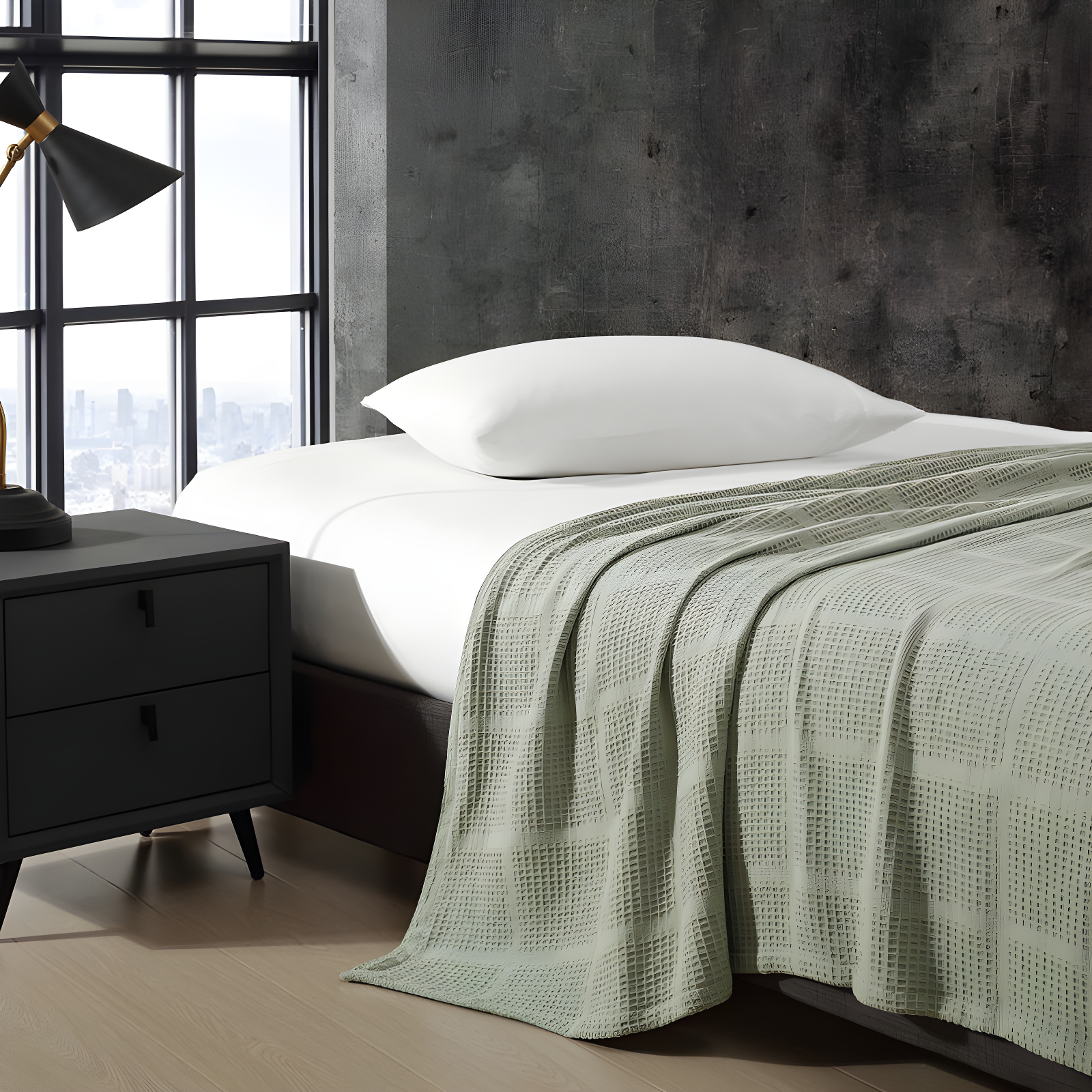 Kenneth Cole Kenneth Cole Waffle Grid Solid Cotton Blanket