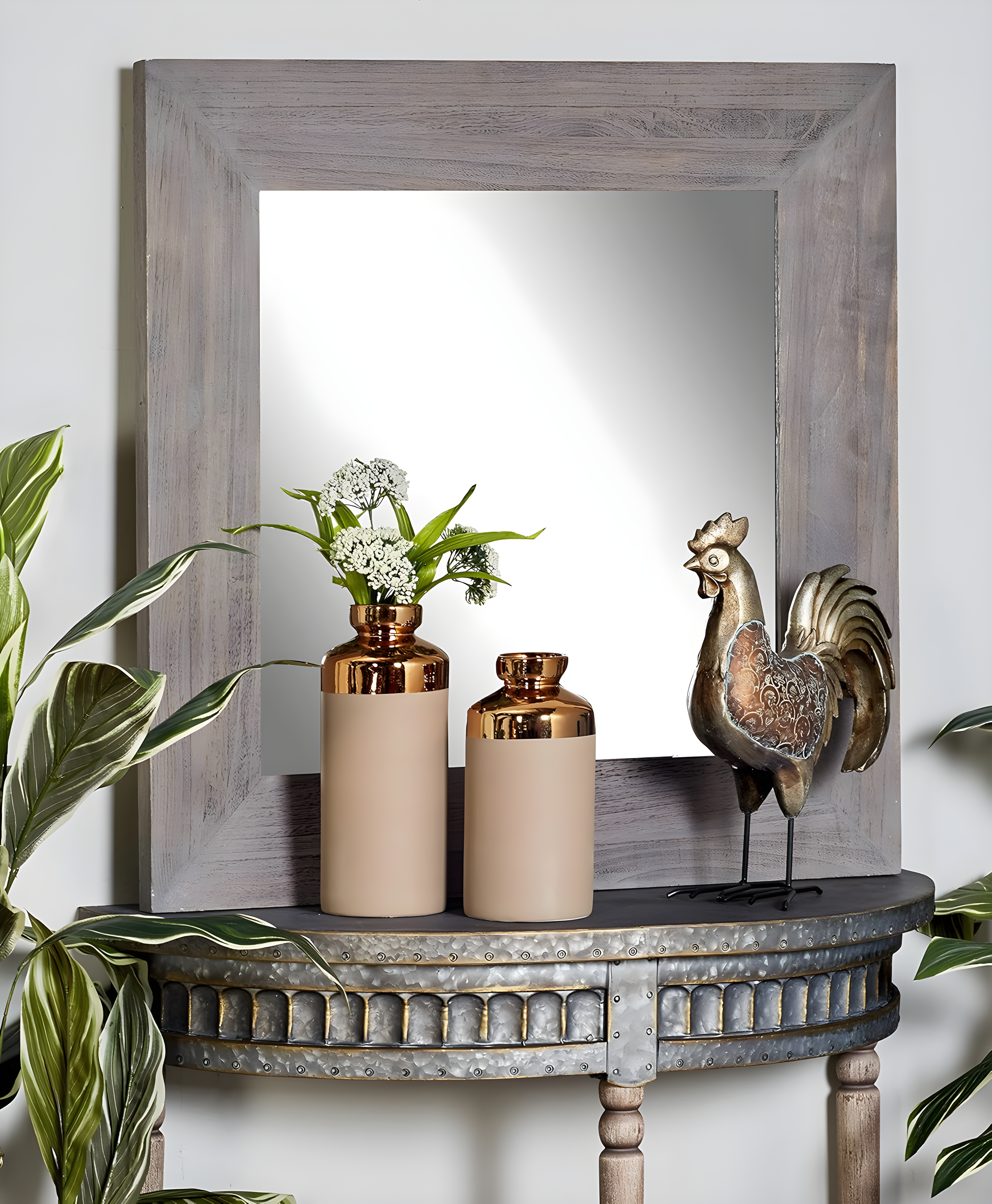 Traditional Half Round Side Table Beige - Olivia & May: Sturdy Iron Entryway Console with Shelf