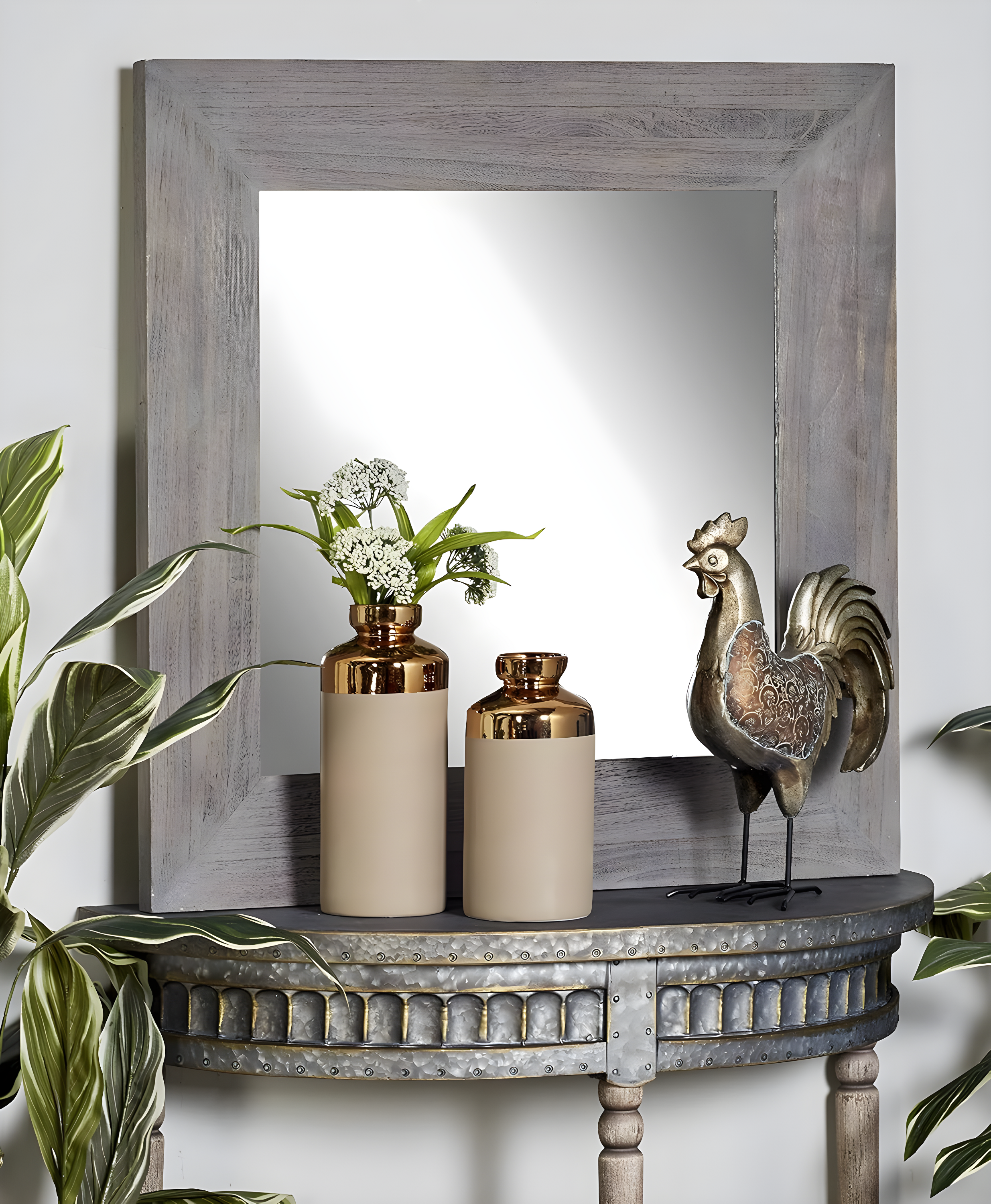 Traditional Half Round Side Table Beige - Olivia & May: Sturdy Iron Entryway Console with Shelf