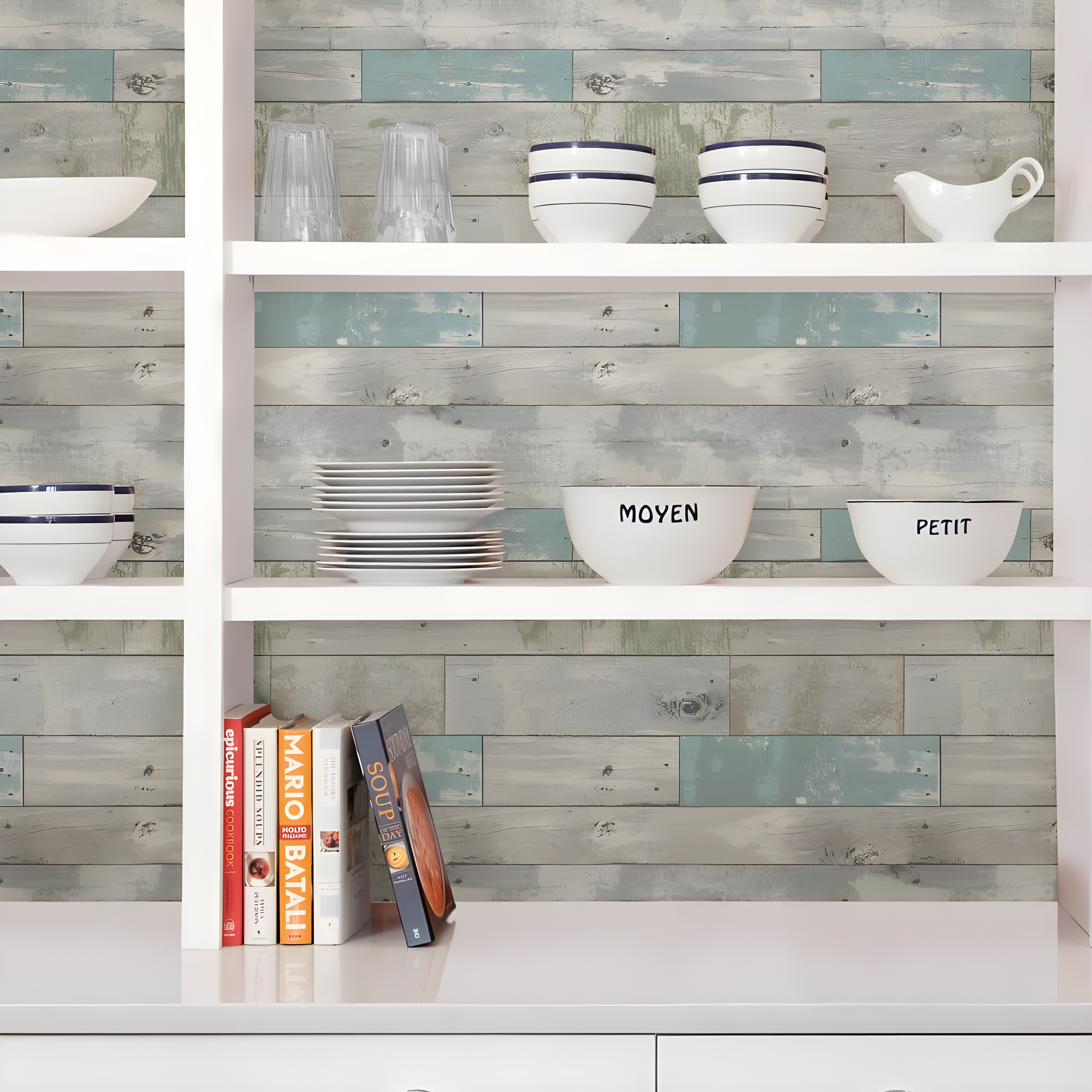NuWallpaper Multicolor Beachwood Vinyl Peel And Stick Wallpaper, 216-in by 20.5-in, 30.75 sq. ft.