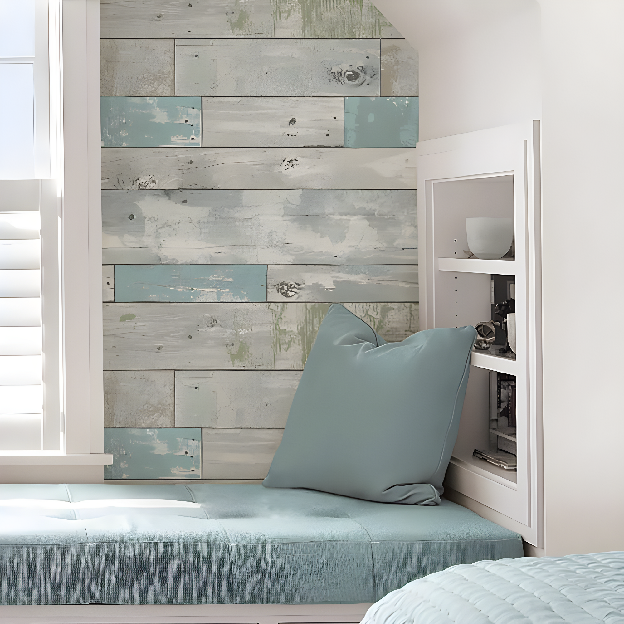 NuWallpaper Multicolor Beachwood Vinyl Peel And Stick Wallpaper, 216-in by 20.5-in, 30.75 sq. ft.
