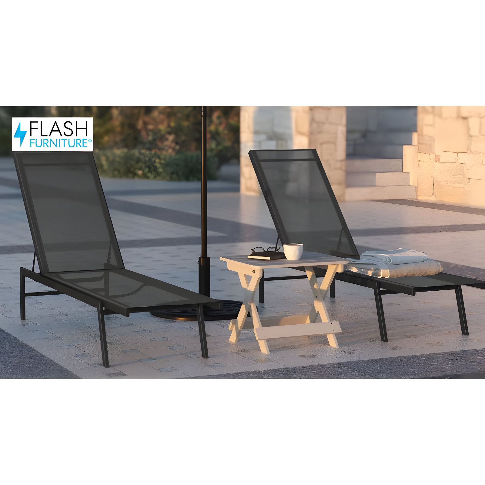 Flash Furniture Brazos Adjustable Chaise Lounge Chair, Outdoor Five-Position Recliner, All Weather, Black/Gray