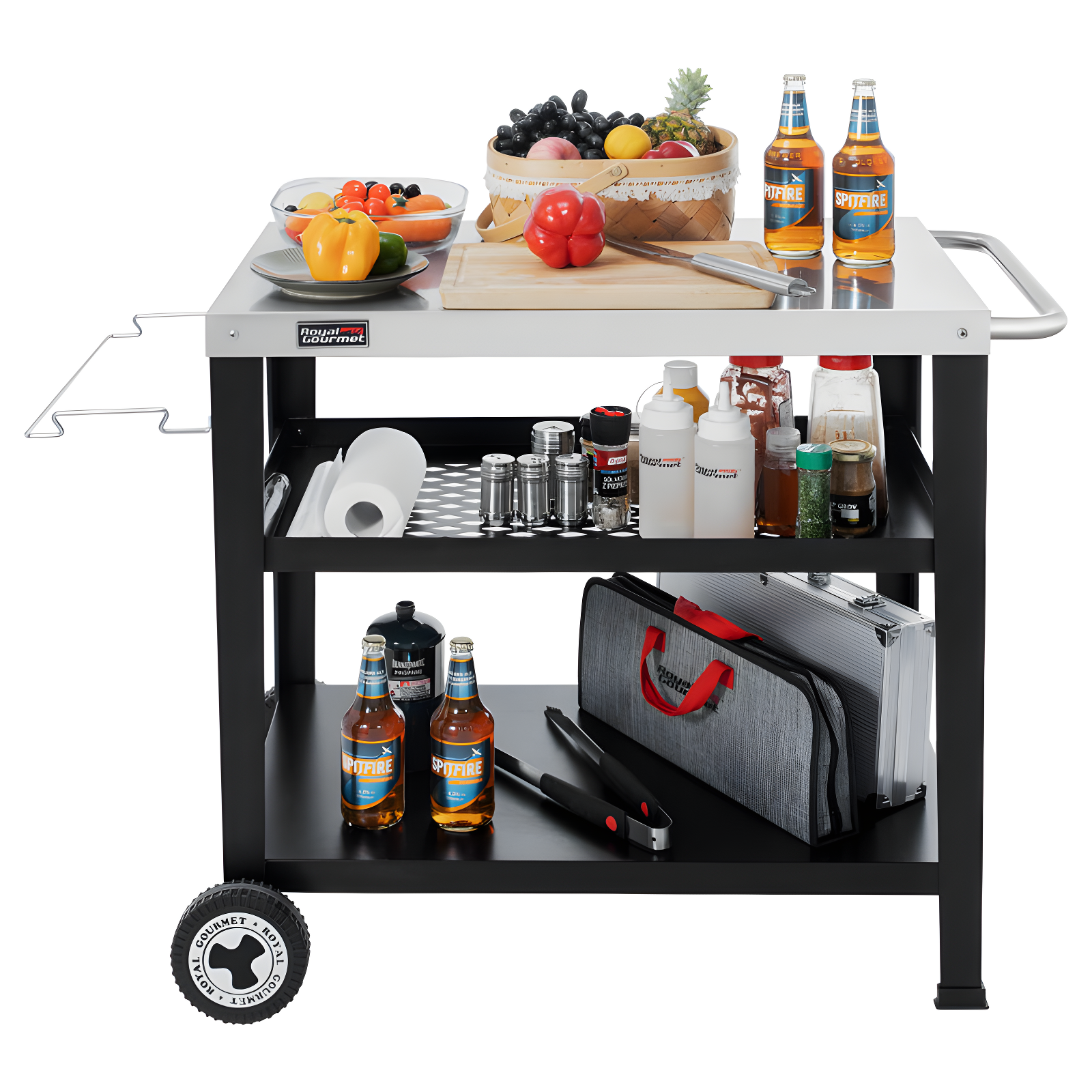 Royal Gourmet Royal Gourmet Movable 3-Shelf Grill Table with Removable Trash Bag Holder