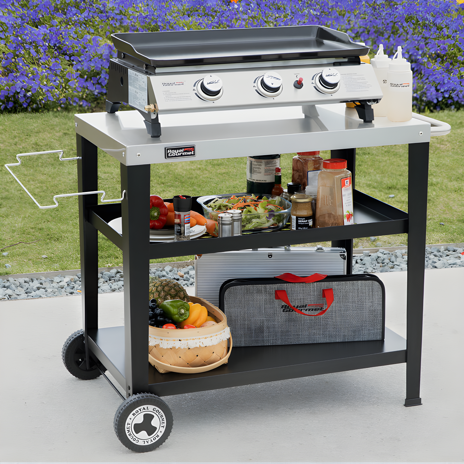 Royal Gourmet Royal Gourmet Movable 3-Shelf Grill Table with Removable Trash Bag Holder