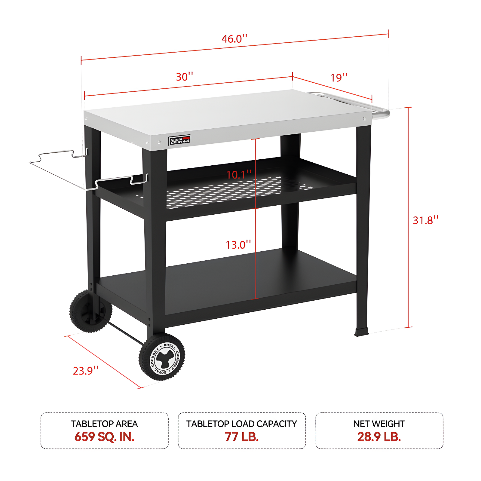 Royal Gourmet Royal Gourmet Movable 3-Shelf Grill Table with Removable Trash Bag Holder