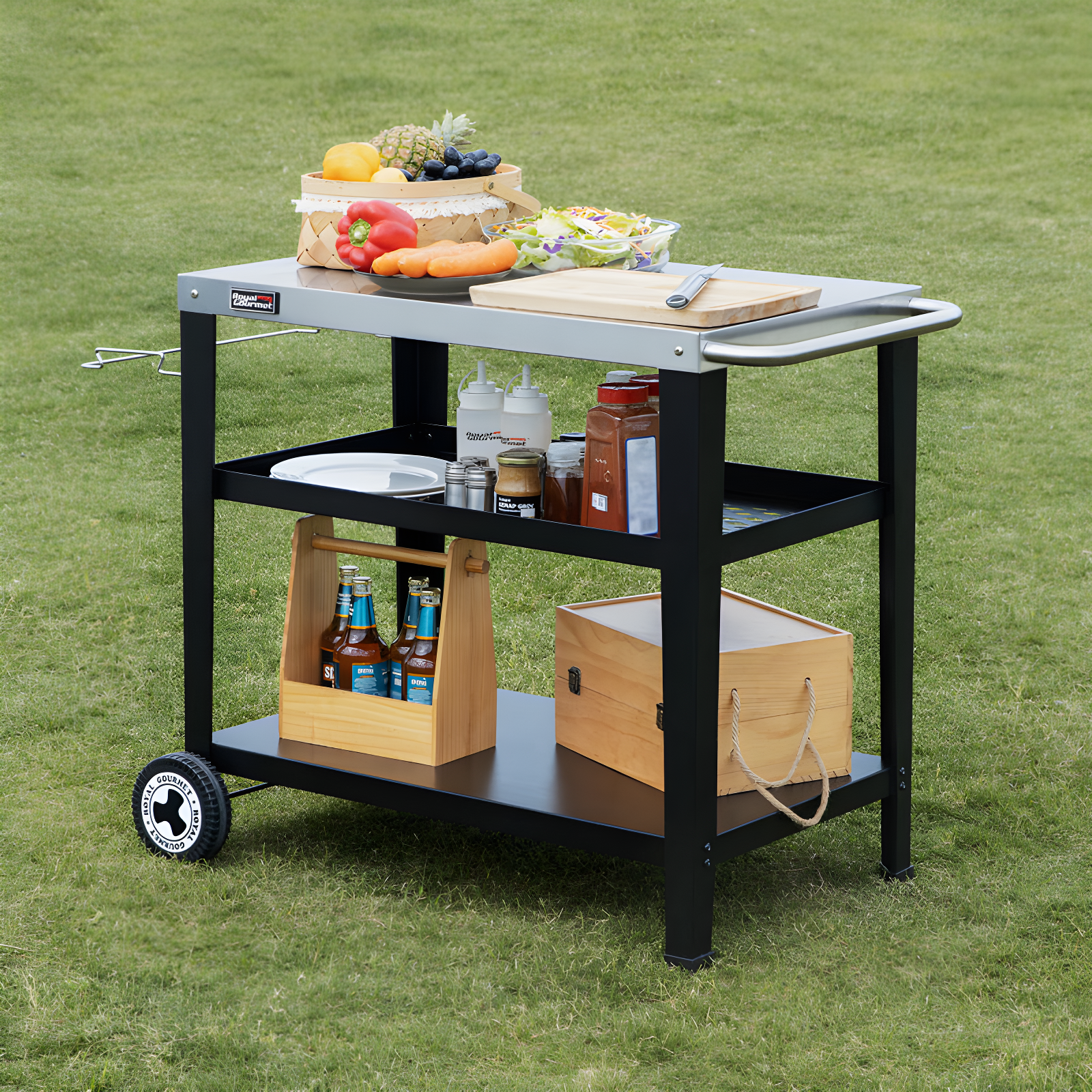 Royal Gourmet Royal Gourmet Movable 3-Shelf Grill Table with Removable Trash Bag Holder