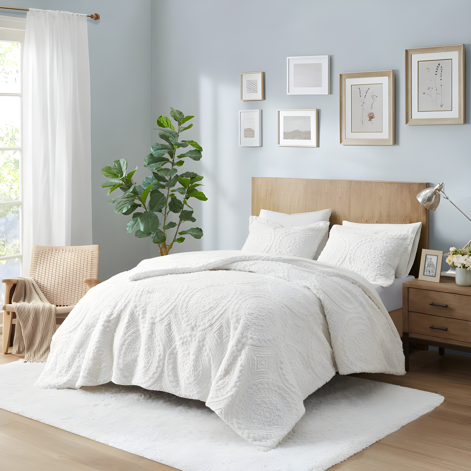 Arya Embroidered Medallion Faux Fur Ultra Plush Duvet Cover Set
