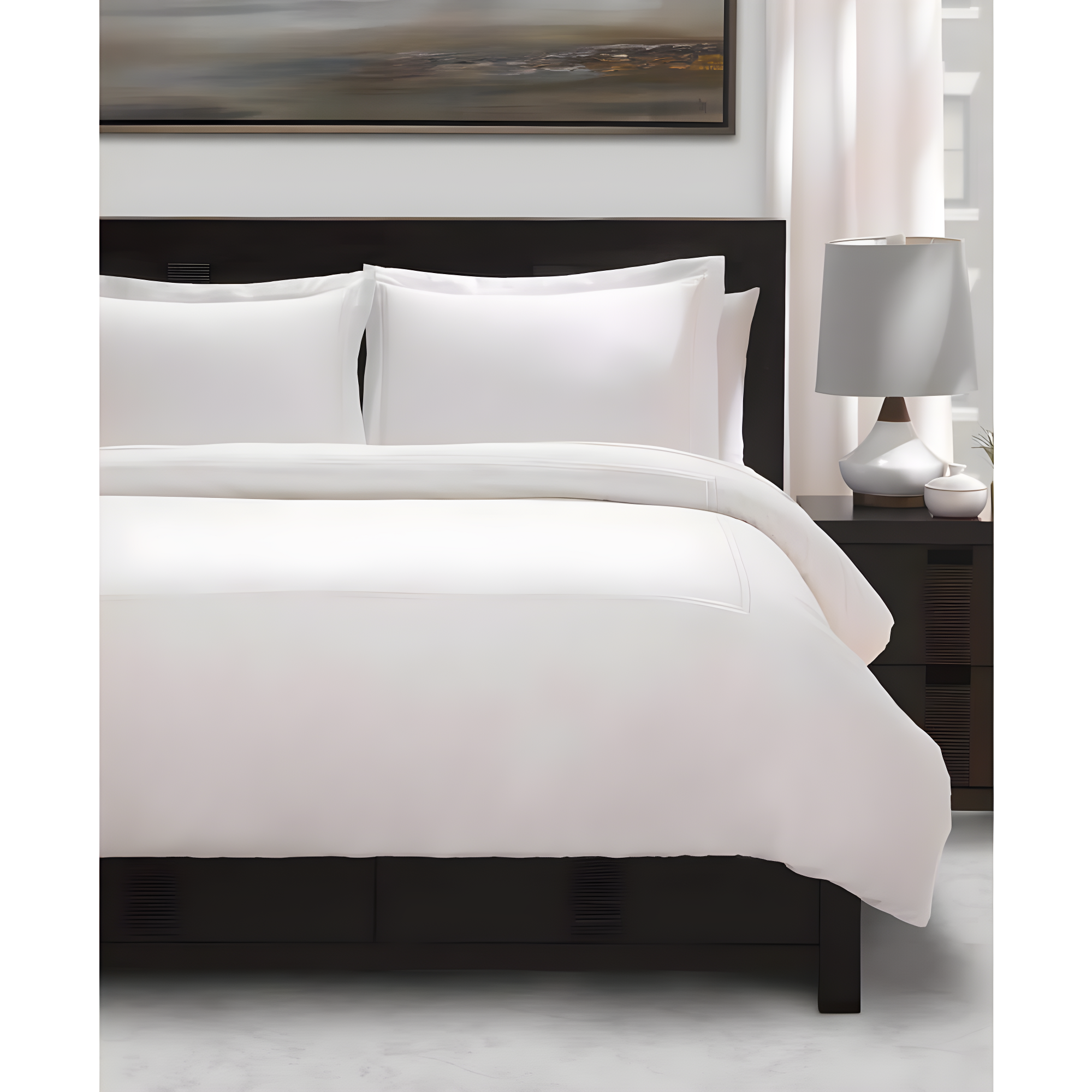 Ella Jayne Home Ella Jayne Cotton Duvet Cover with Satin Satin Stitching 3-Piece Set, White with White Satin Stitching