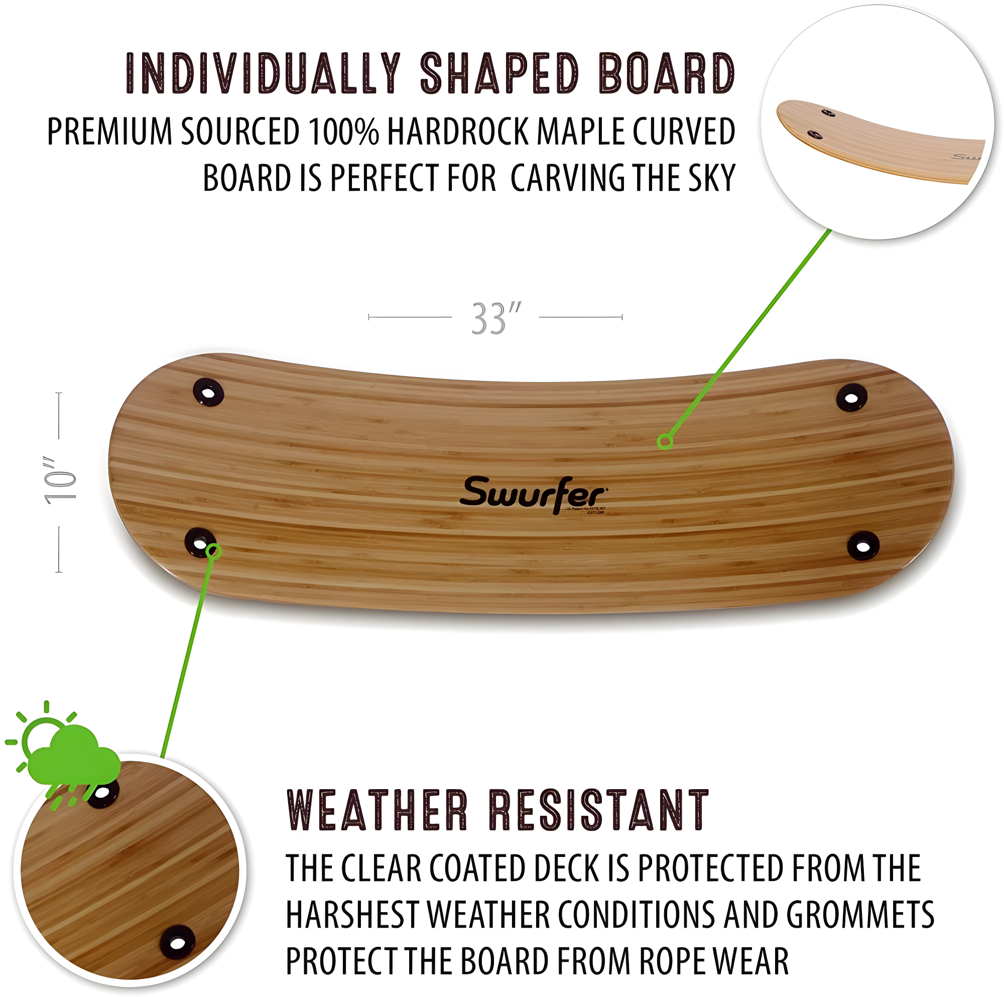 Flybar Swurfer The Original Surf Swing - Bamboo